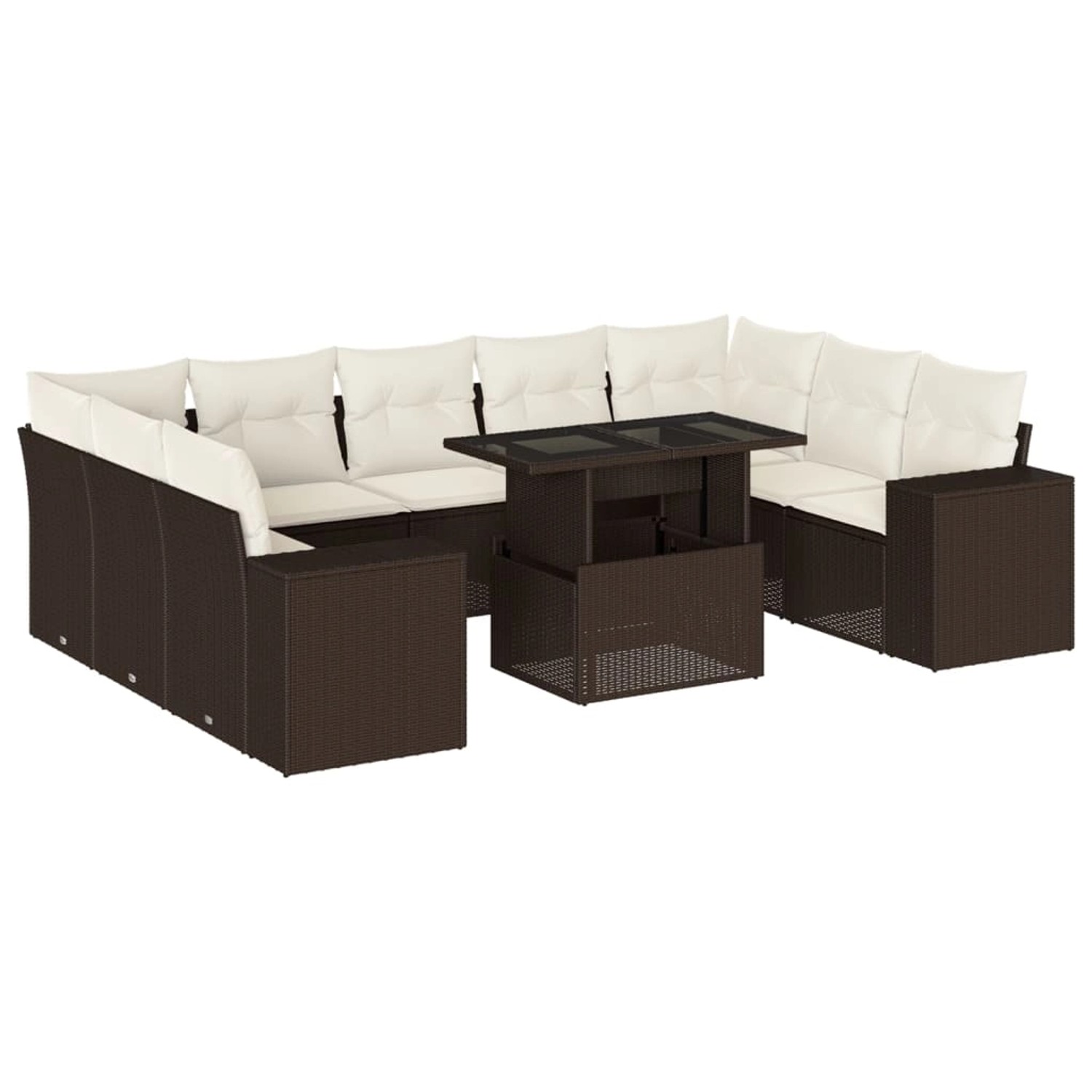 vidaXL 10-Tlg Garten-Sofagarnitur mit Kissen Braun Poly Rattan 3269373 günstig online kaufen