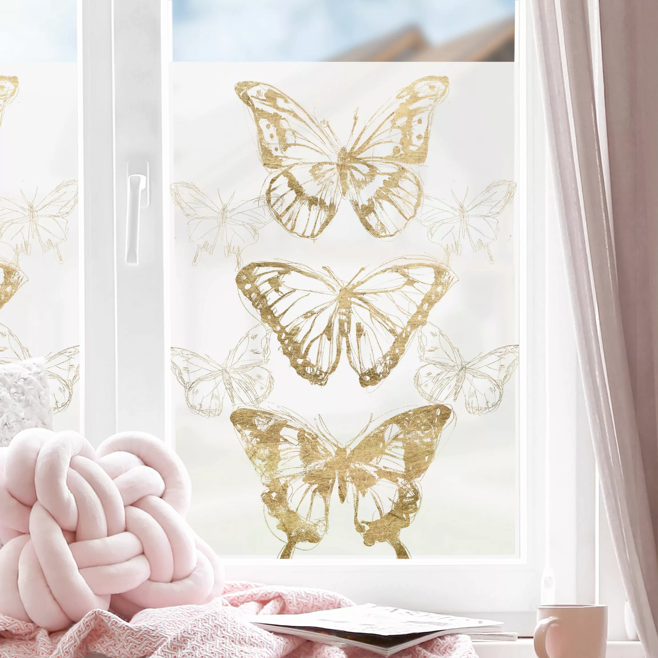 Fensterfolie Schmetterlingskomposition in Gold II günstig online kaufen