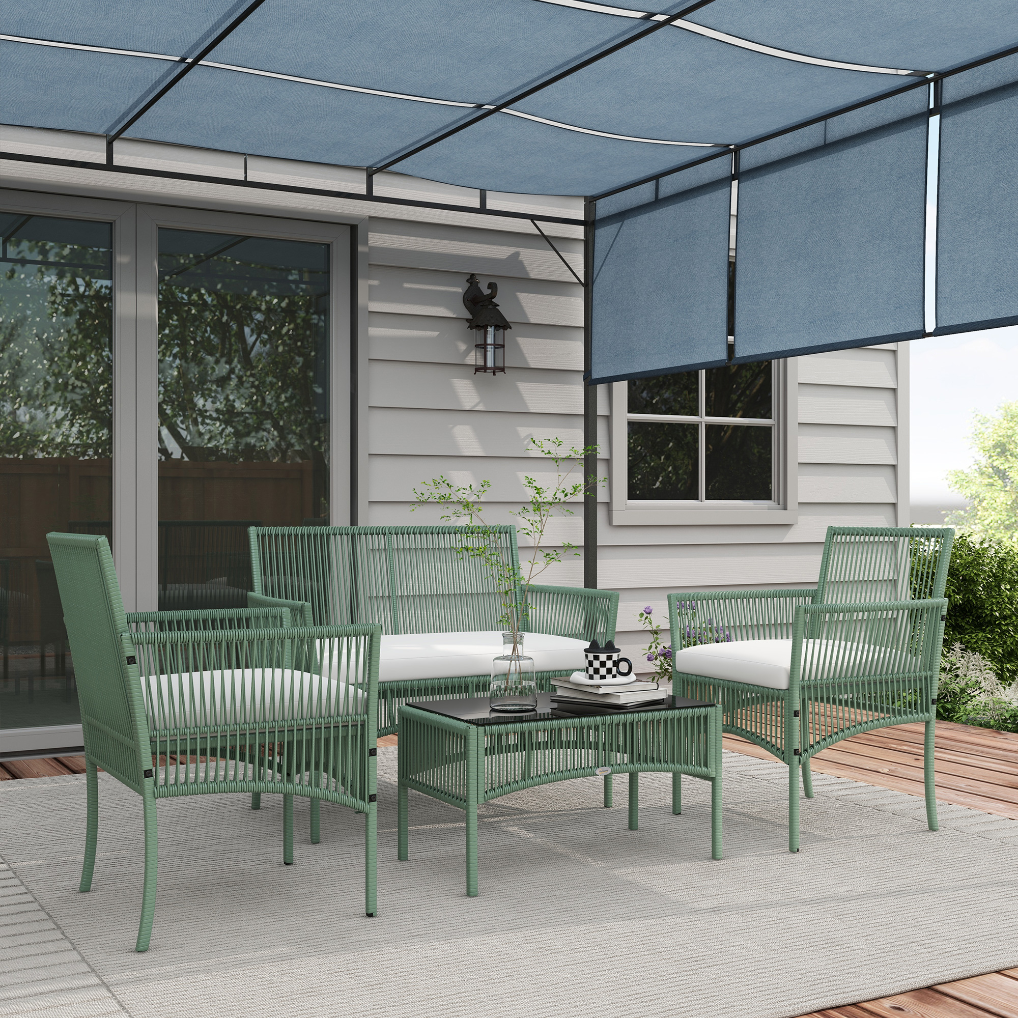 Outsunny Gartenmöbel-Set 4-teilig Sofa 2-Sitzer + 2 Sessel + 1 Couchtisch g günstig online kaufen