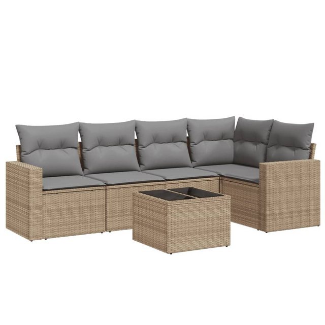 vidaXL Sofaelement 6-tlg. Garten-Sofagarnitur mit Kissen Beige Poly Rattan günstig online kaufen