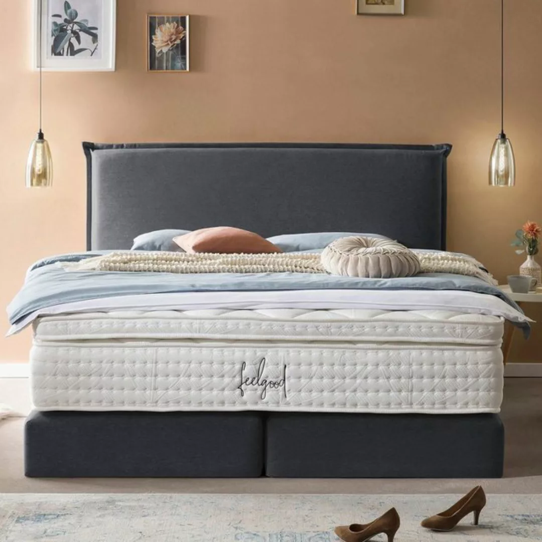 BettCo Boxspringbett London (in Anthrazit Webstoff, 140 x 200 cm), Kopfteil günstig online kaufen