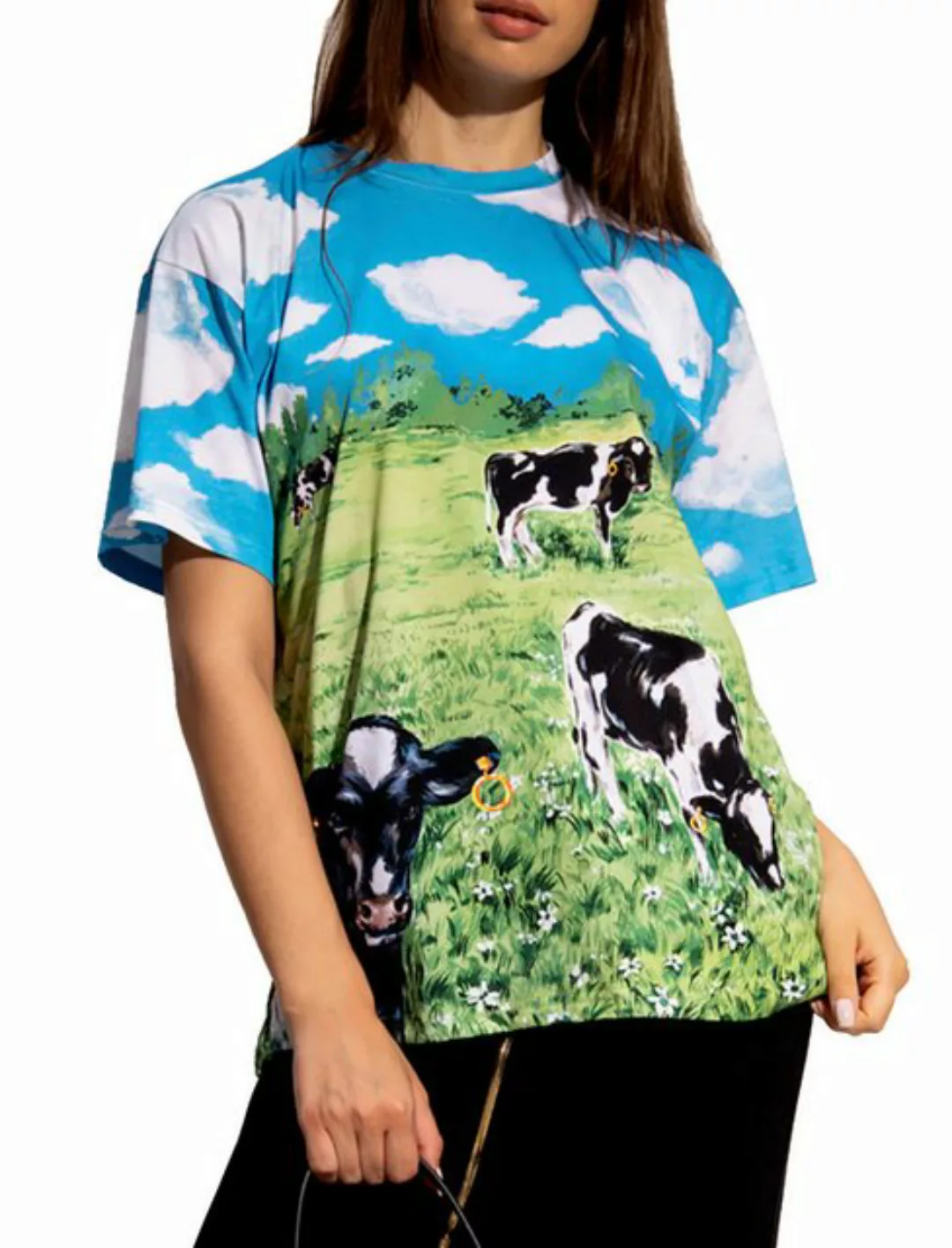 Moschino T-Shirt T-shirt Oversize Farm Countryside Cow Print Graphic Tee günstig online kaufen