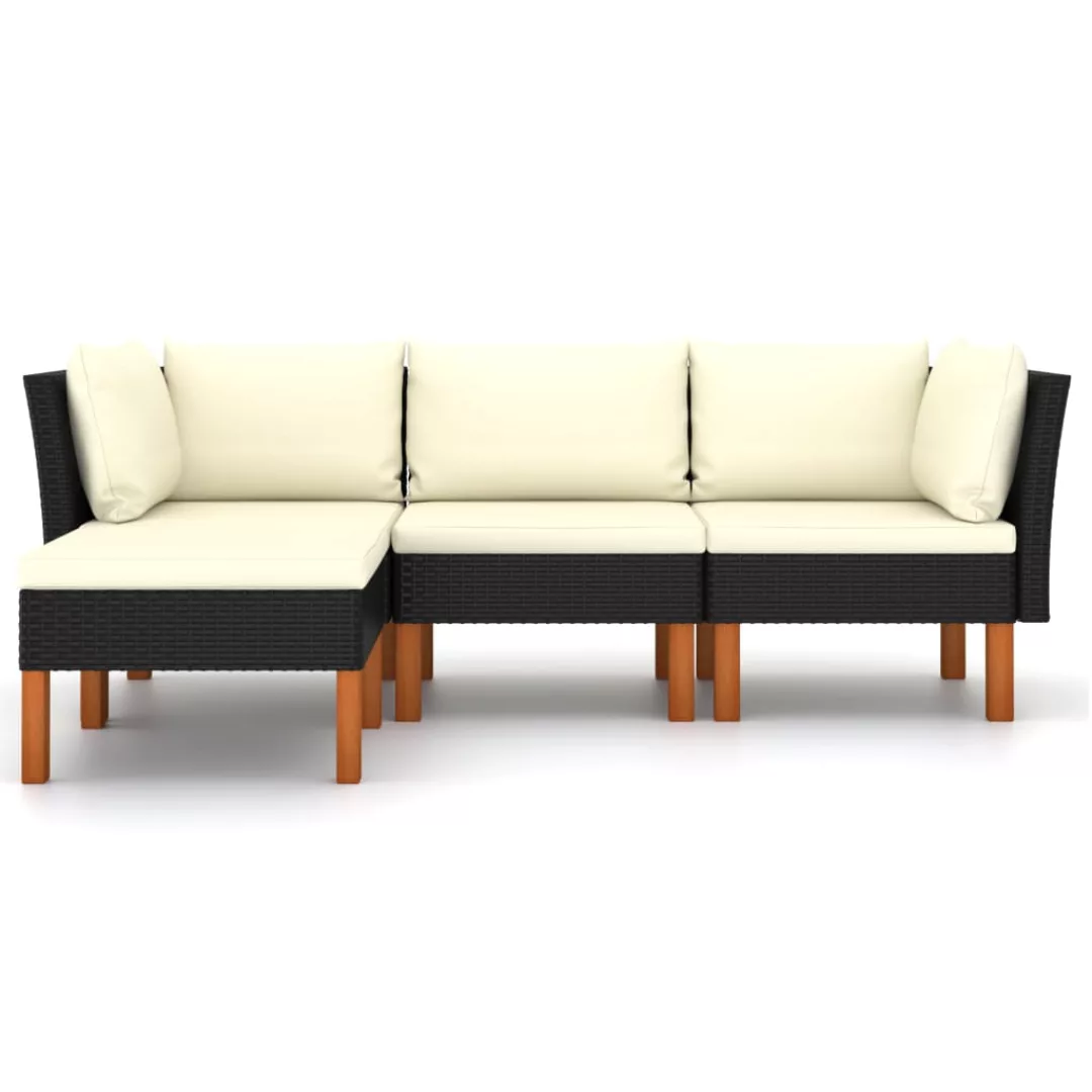 4-tlg. Garten-lounge-set Mit Kissen Poly Rattan Schwarz günstig online kaufen