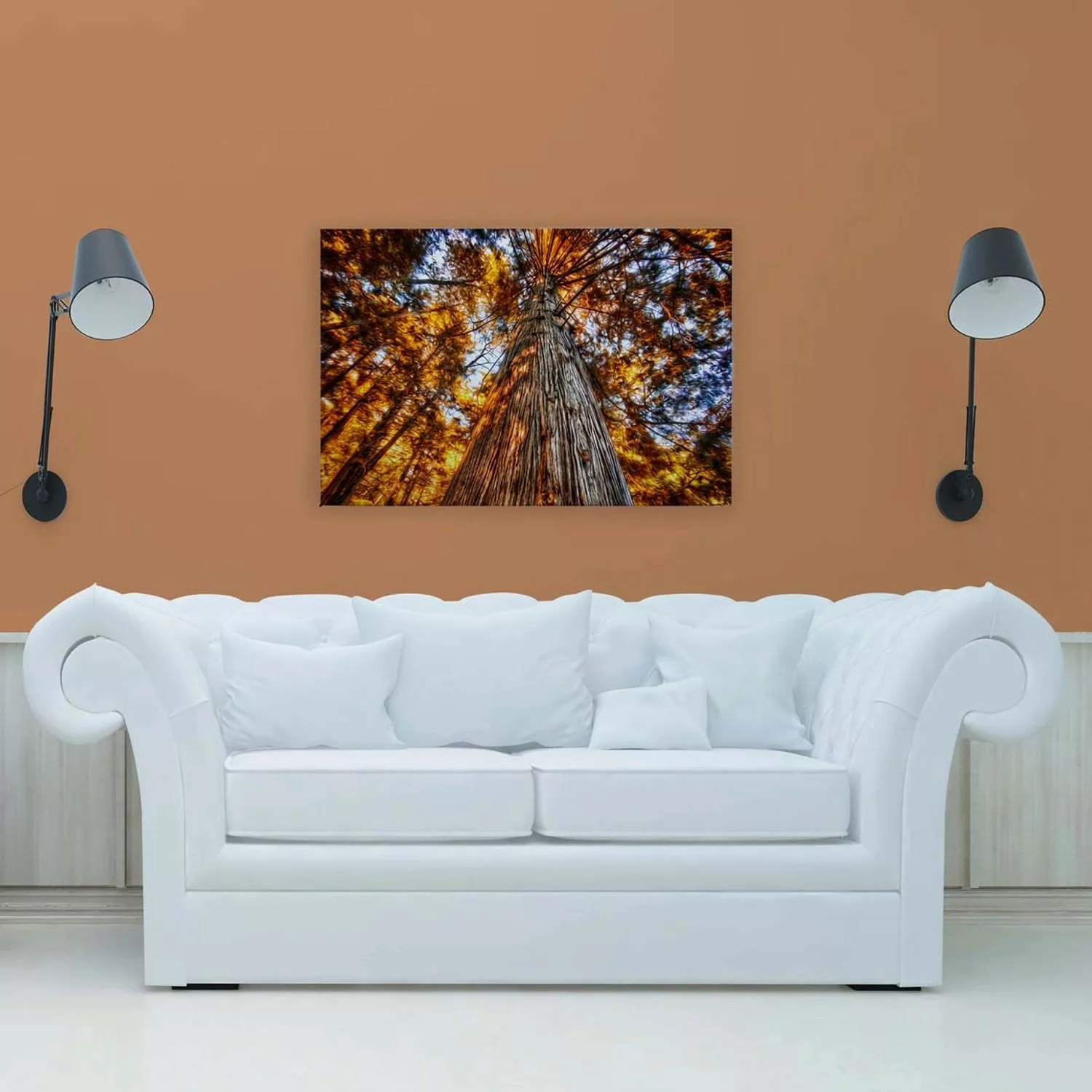 Bricoflor Herbstbild Auf Leinwand Baumkronen Bild Orange Blau Für Wohnzimme günstig online kaufen