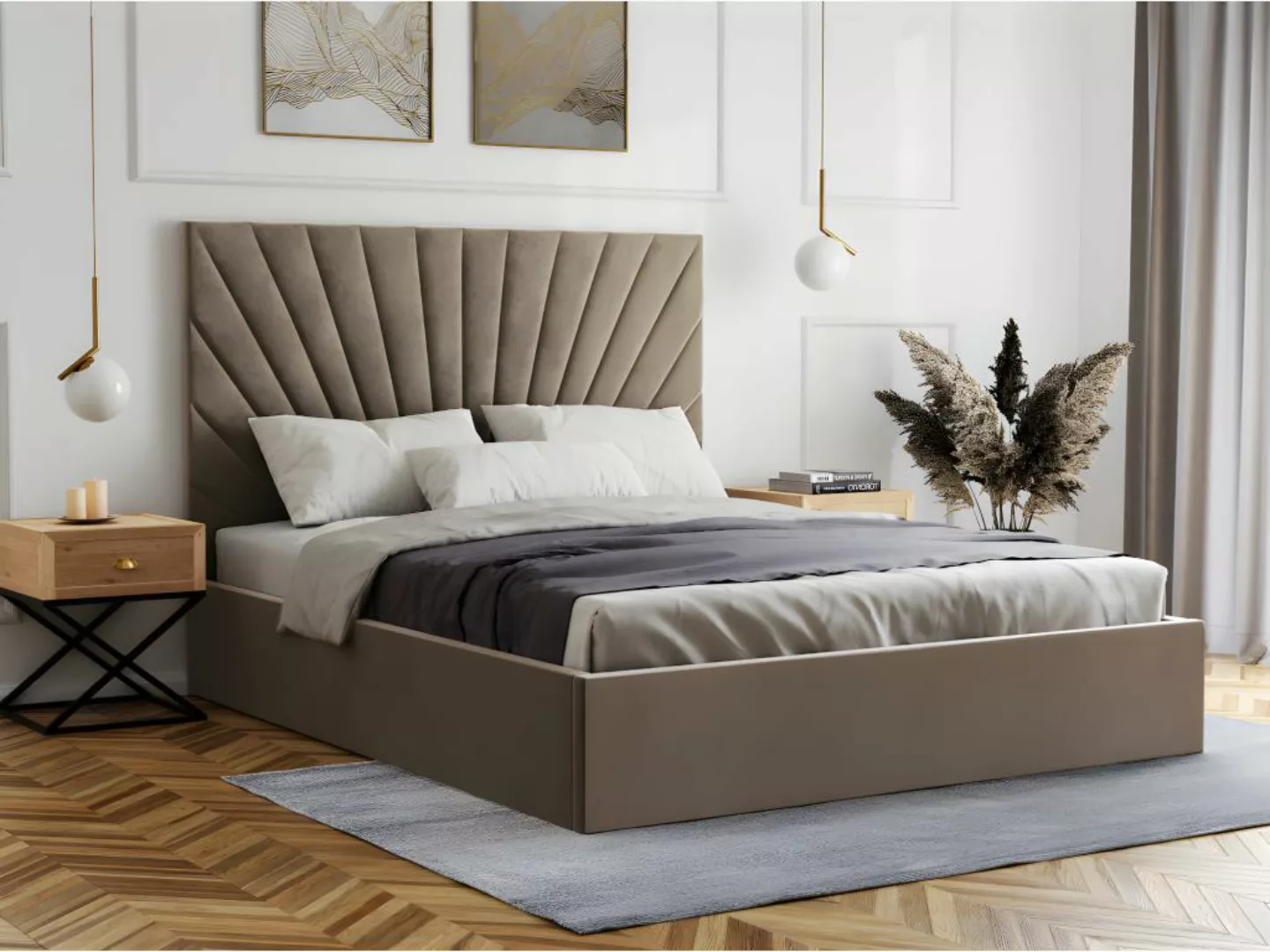Polsterbett mit Bettkasten - 160 x 200 cm - Samt - Graubraun - RILIODA von günstig online kaufen