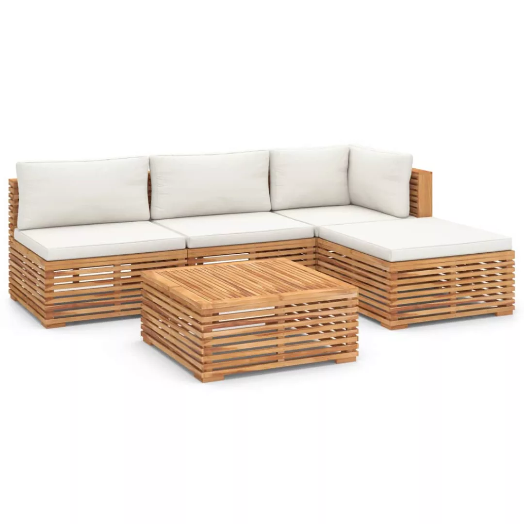 5-tlg. Garten-lounge-set Mit Creme Kissen Massivholz Teak günstig online kaufen