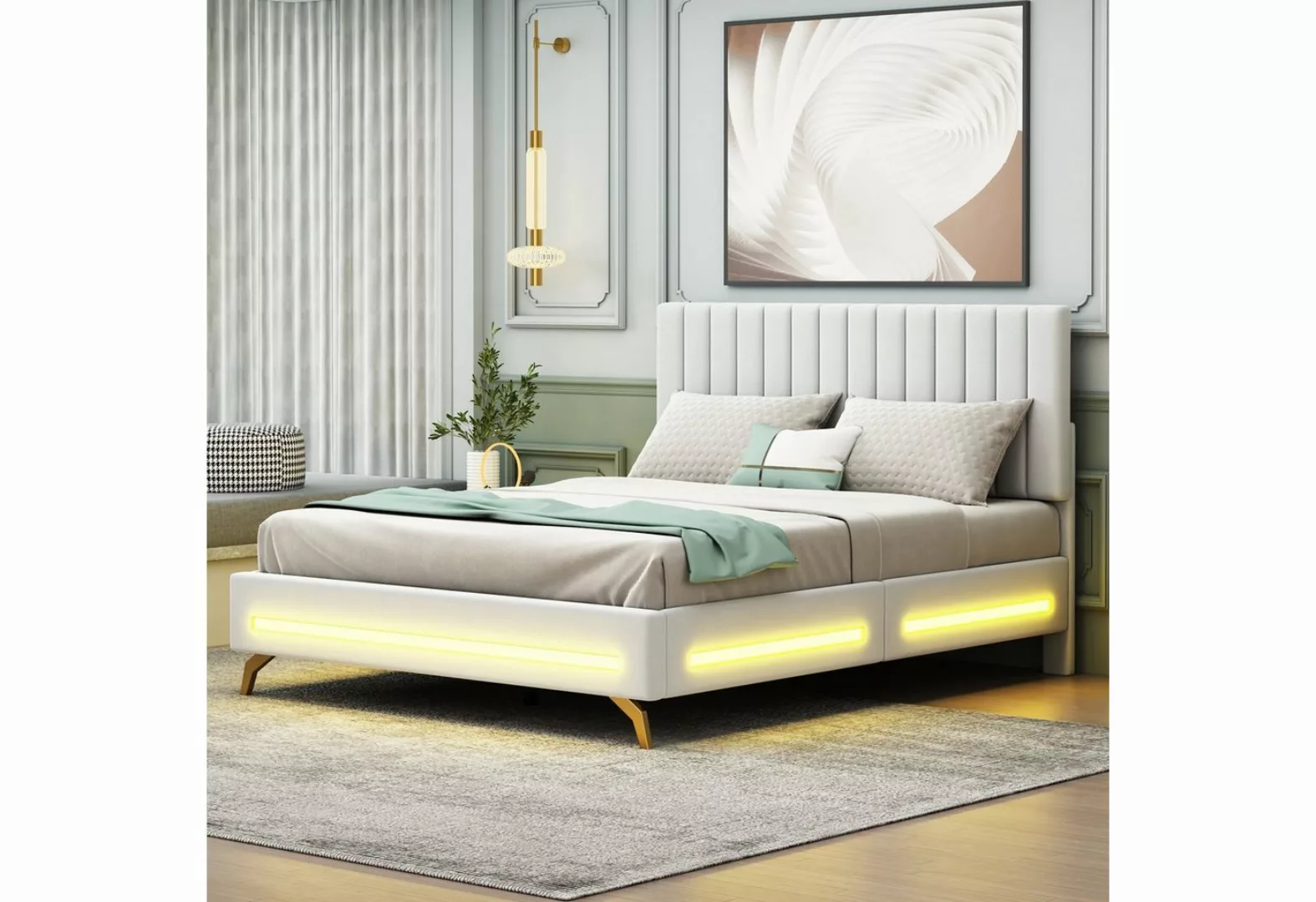 Celya Polsterbett Doppelbett 140 x 200 cm,mit LED-Leuchten, für Erwachsene günstig online kaufen