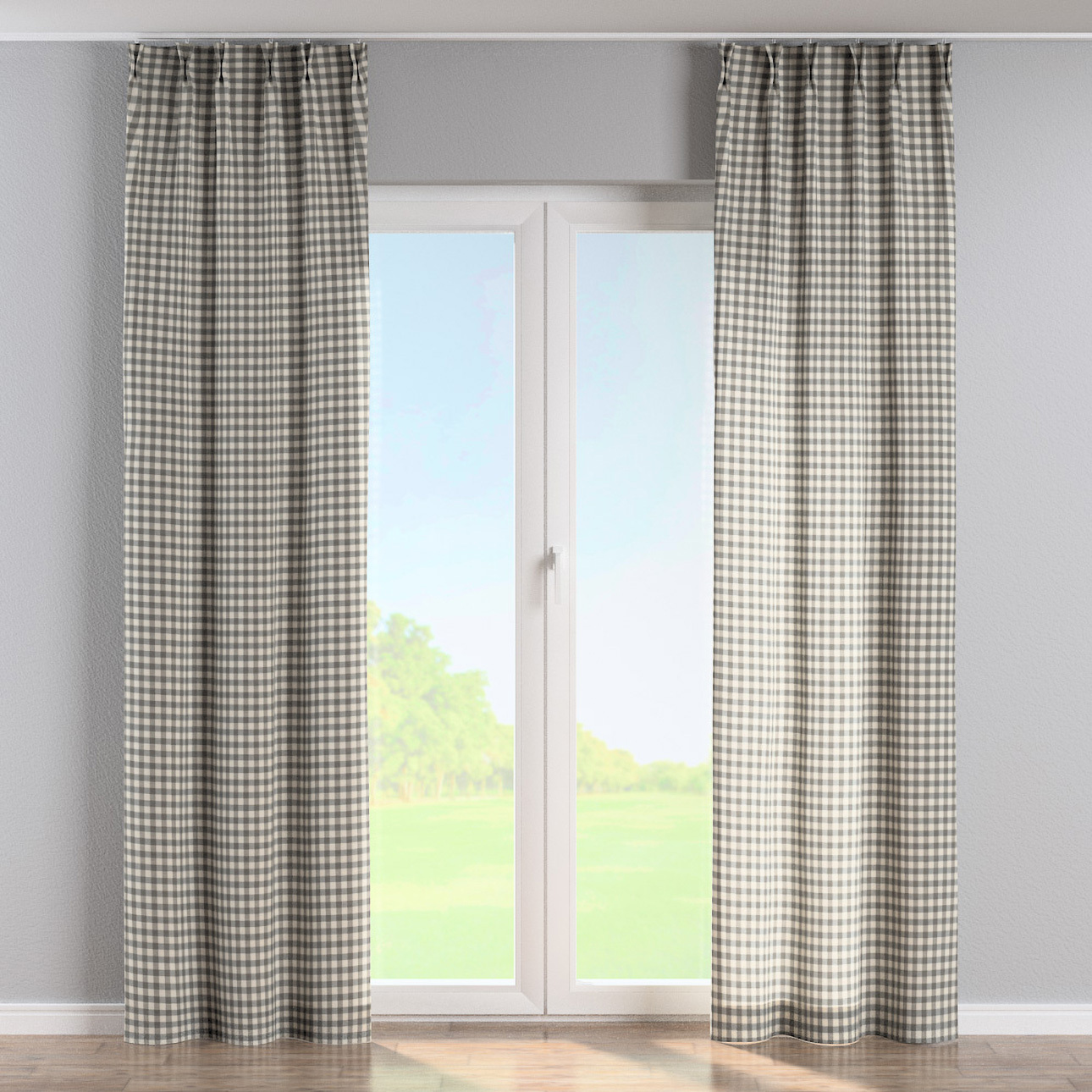 Vorhang mit flämischen 2-er Falten, grau-ecru , Quadro (136-11) günstig online kaufen
