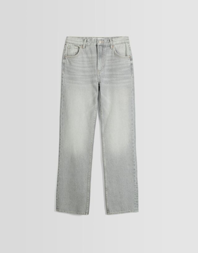 Bershka Straight Fit Jeans Damen 32 Grau günstig online kaufen