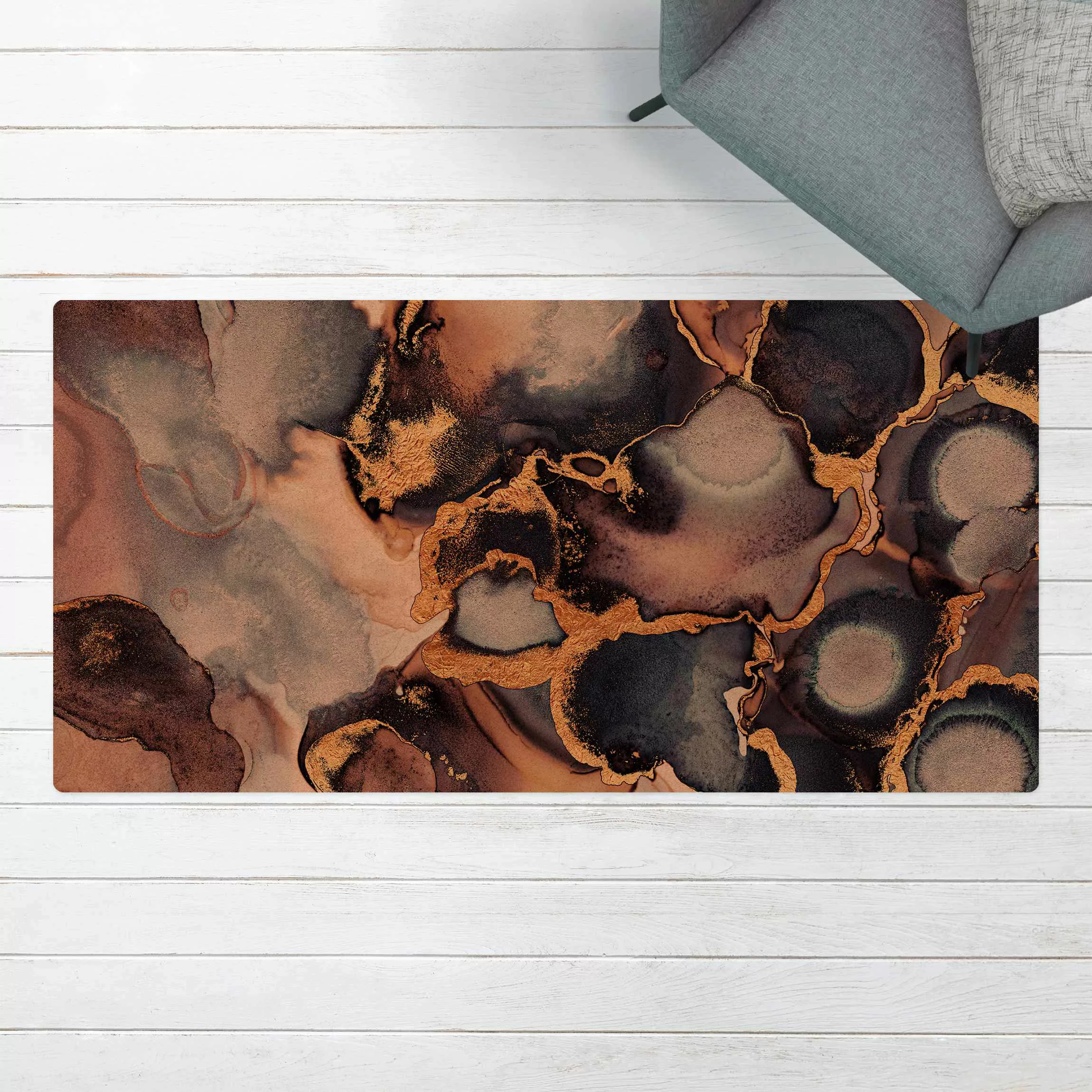 Kork-Teppich Marmor Aquarell mit Gold günstig online kaufen