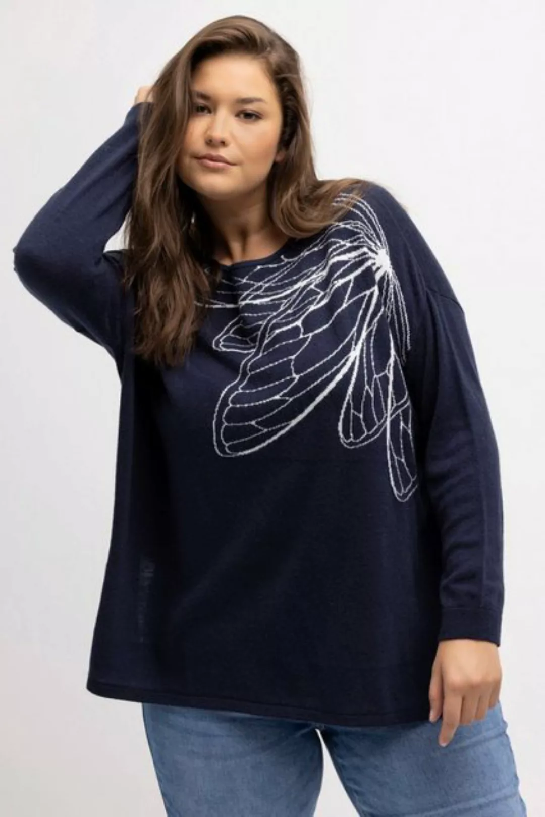 Ulla Popken Strickpullover Pullover Flügel Oversized U-Boot-Ausschnitt günstig online kaufen