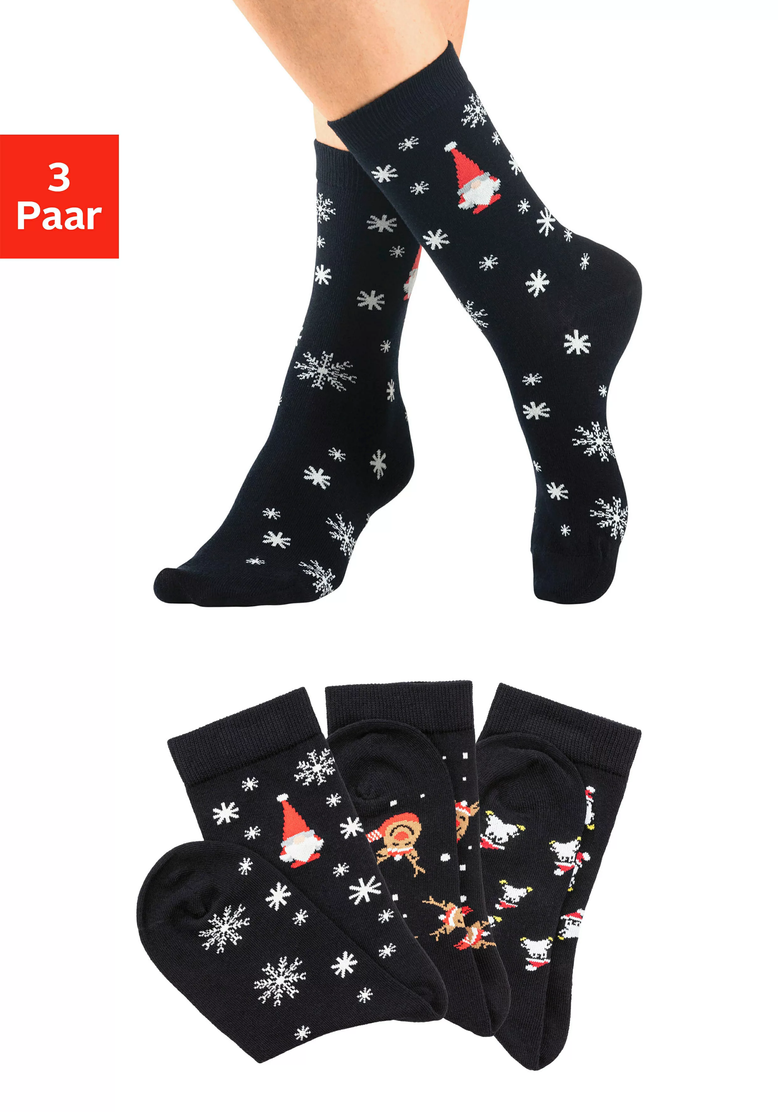 H.I.S Basicsocken "Weihnachtssocken", (Packung, 3 Paar), mit weihnachtliche günstig online kaufen