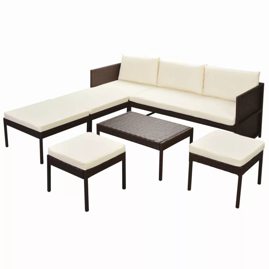 6-tlg. Garten-lounge-set Mit Auflagen Poly Rattan Braun günstig online kaufen