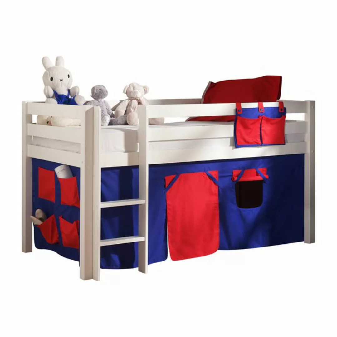 Spielbett Kinderzimmer PINOO-12 mit Textilset Domino und Leiter in Kiefer m günstig online kaufen