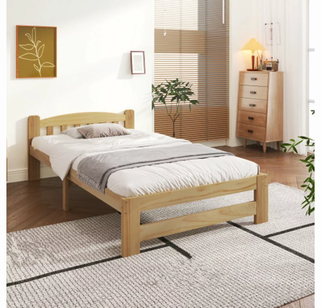 XDeer Einzelbett Einzelbett, Massivholz Natur Bett mit Kopfteil und Lattenr günstig online kaufen