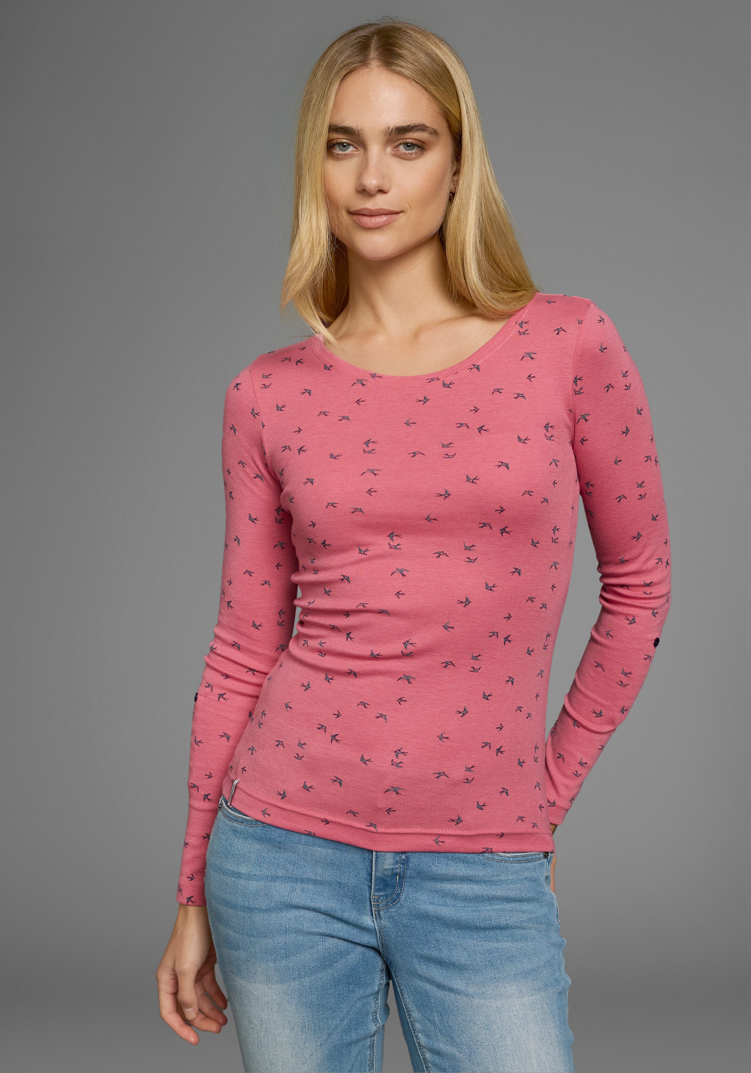 KangaROOS Langarmshirt krempelbare Ärmel, sehr figurbetont, günstig online kaufen