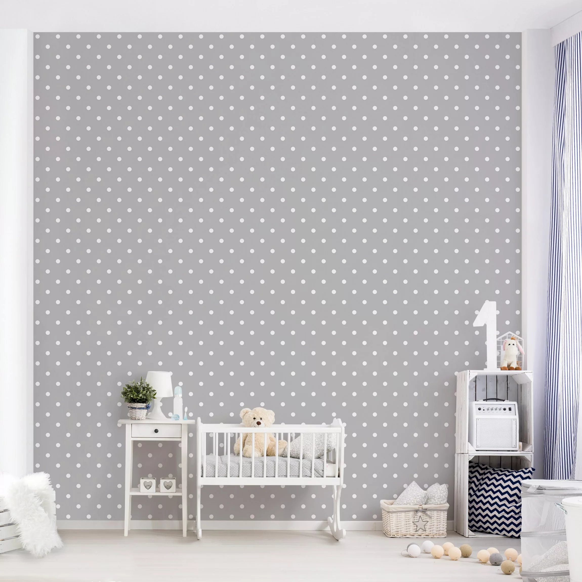Bilderwelten Kindertapete Weiße Punkte auf Grau grau Gr. 192 x 192 günstig online kaufen