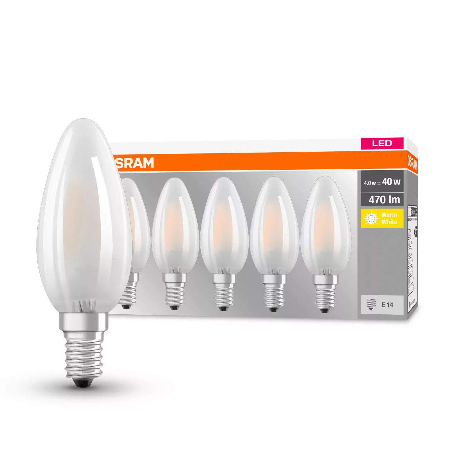 OSRAM LED-Kerzenlampe E14 4W 2.700K 470lm 5er günstig online kaufen