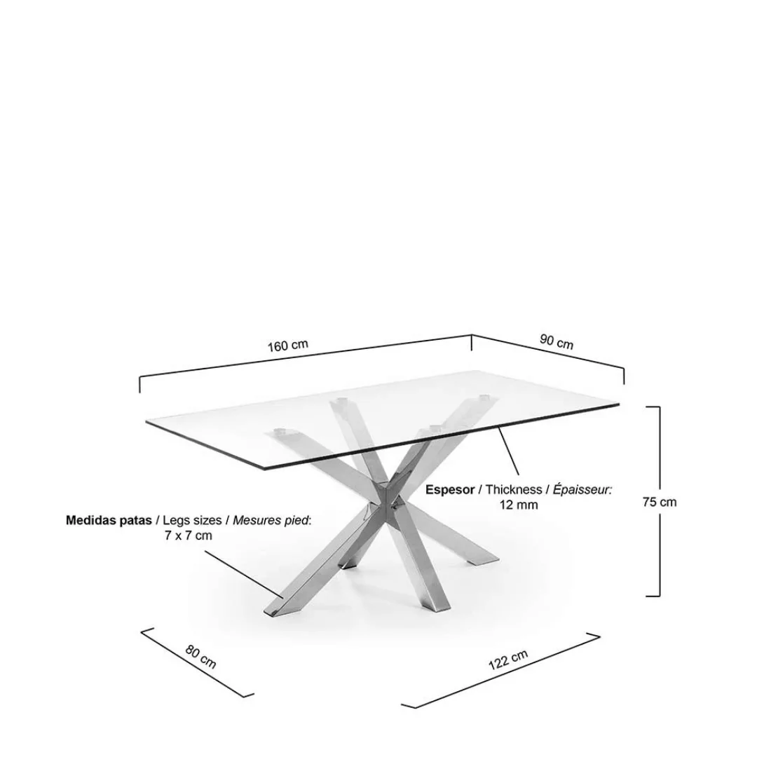 Esszimmertisch mit Glasplatte Edelstahl Kreuz-Fußgestell günstig online kaufen