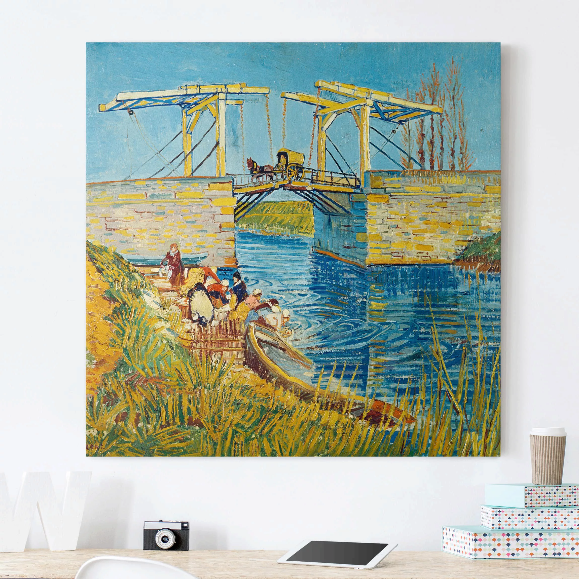 Leinwandbild Kunstdruck - Quadrat Vincent van Gogh - Zugbrücke in Arles günstig online kaufen
