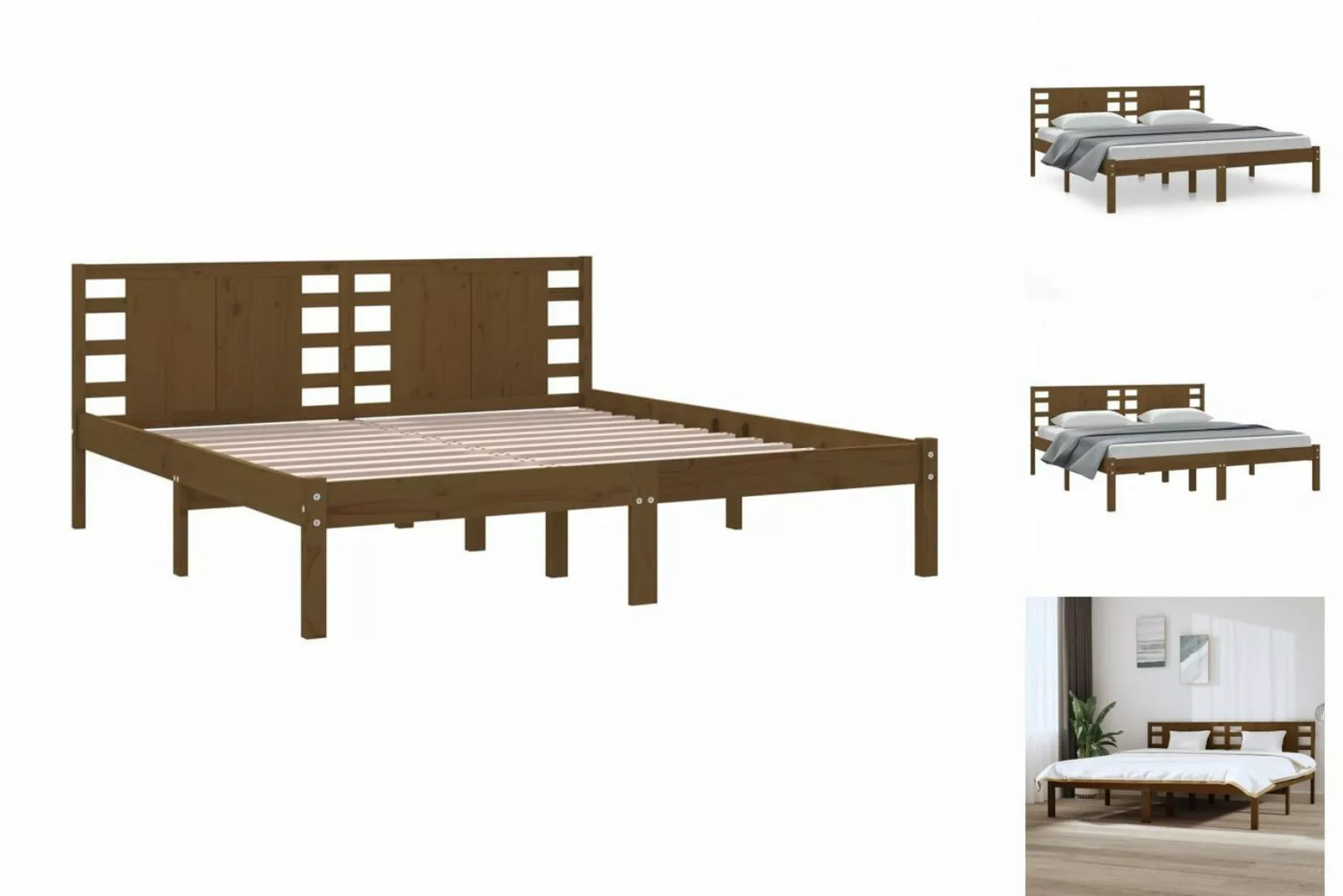 vidaXL Bettgestell Massivholzbett Honigbraun Kiefer 200x200 cm Bett Bettges günstig online kaufen