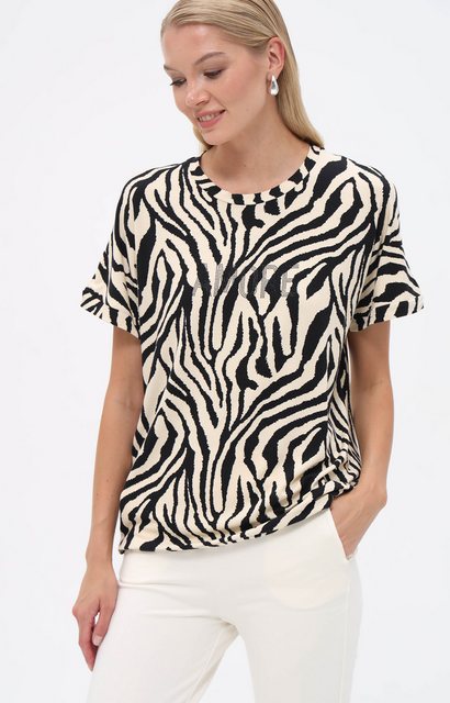 Passioni T-Shirt mit modischem Zebra-Print in stilvollen Beige- und Schwarz günstig online kaufen