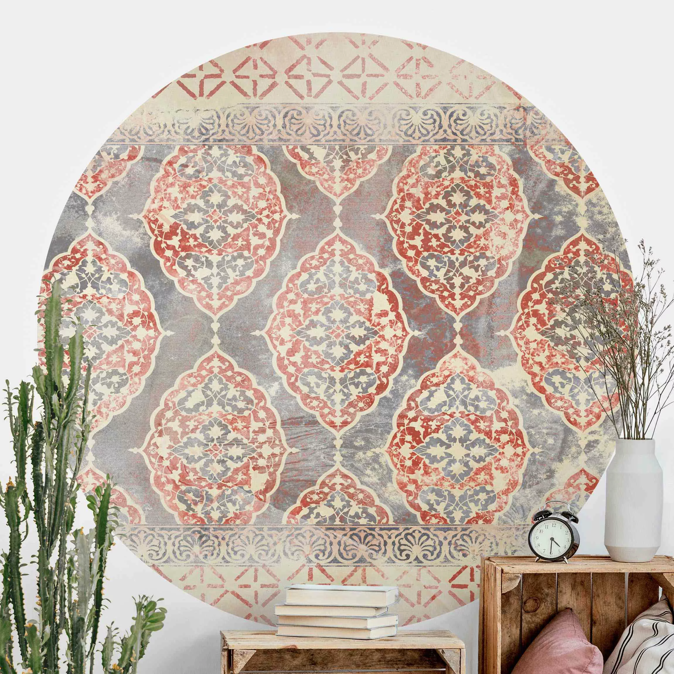 Runde Mustertapete selbstklebend Persisches Vintage Muster in Indigo III günstig online kaufen