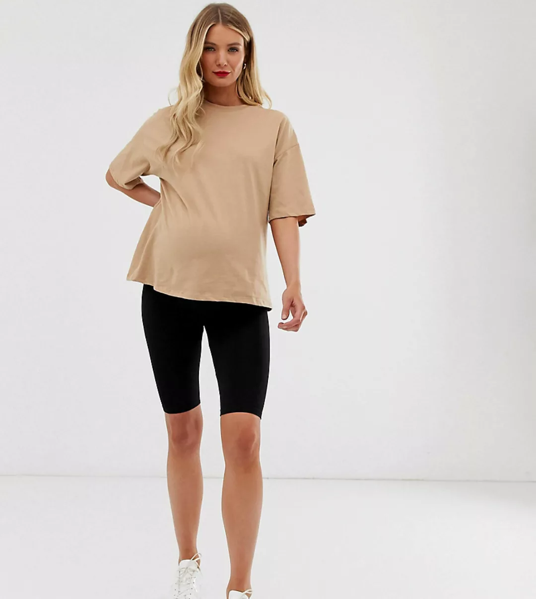 ASOS DESIGN Maternity – Kurze Basic-Leggings mit Überbauchbund-Schwarz günstig online kaufen