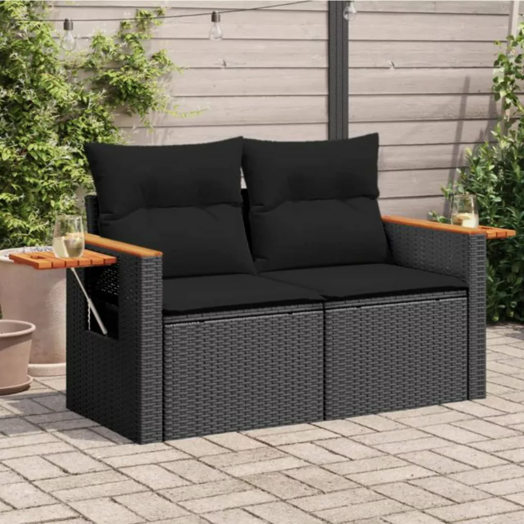 vidaXL Loungesofa Gartensofa mit Kissen 2-Sitzer Schwarz Poly Rattan, 1 Tei günstig online kaufen