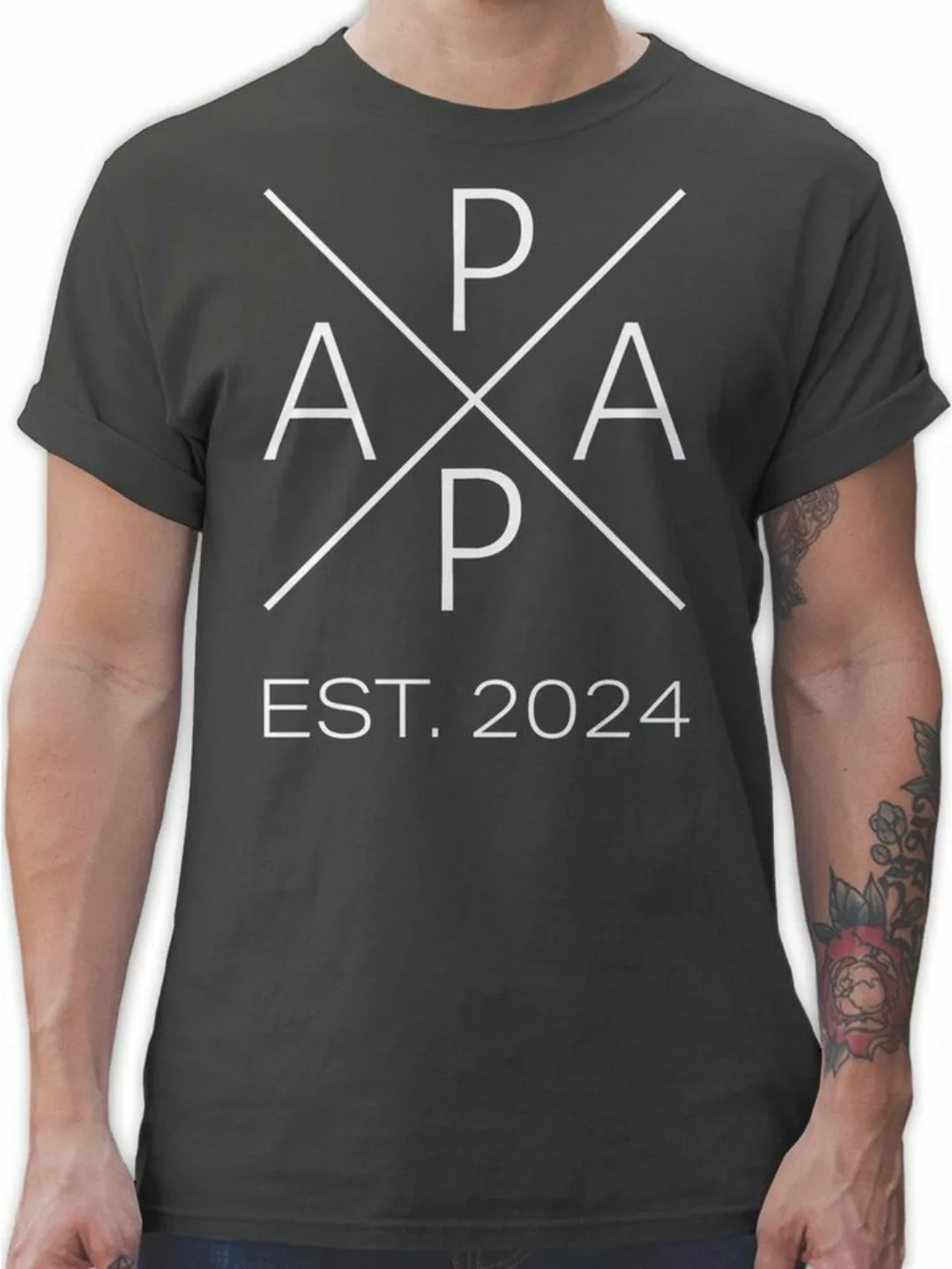 Shirtracer T-Shirt Papa Est 2024, Werdender Papa Geschenk Du wirst Papa Geb günstig online kaufen