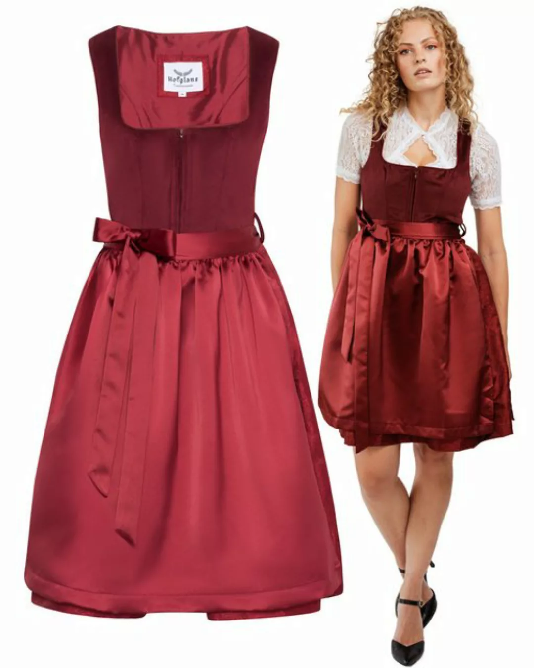 HOFGLANZ Dirndl Damen Samt Rot, Elegantes Midi Trachtenkleid im Modernem Fl günstig online kaufen