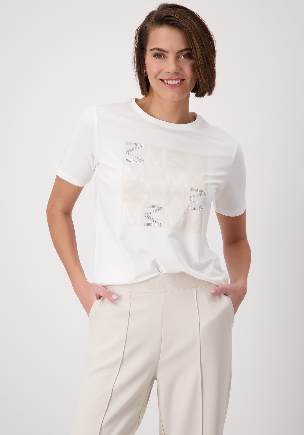 Monari Rundhalsshirt, mit Frontprint und Glitzernieten günstig online kaufen