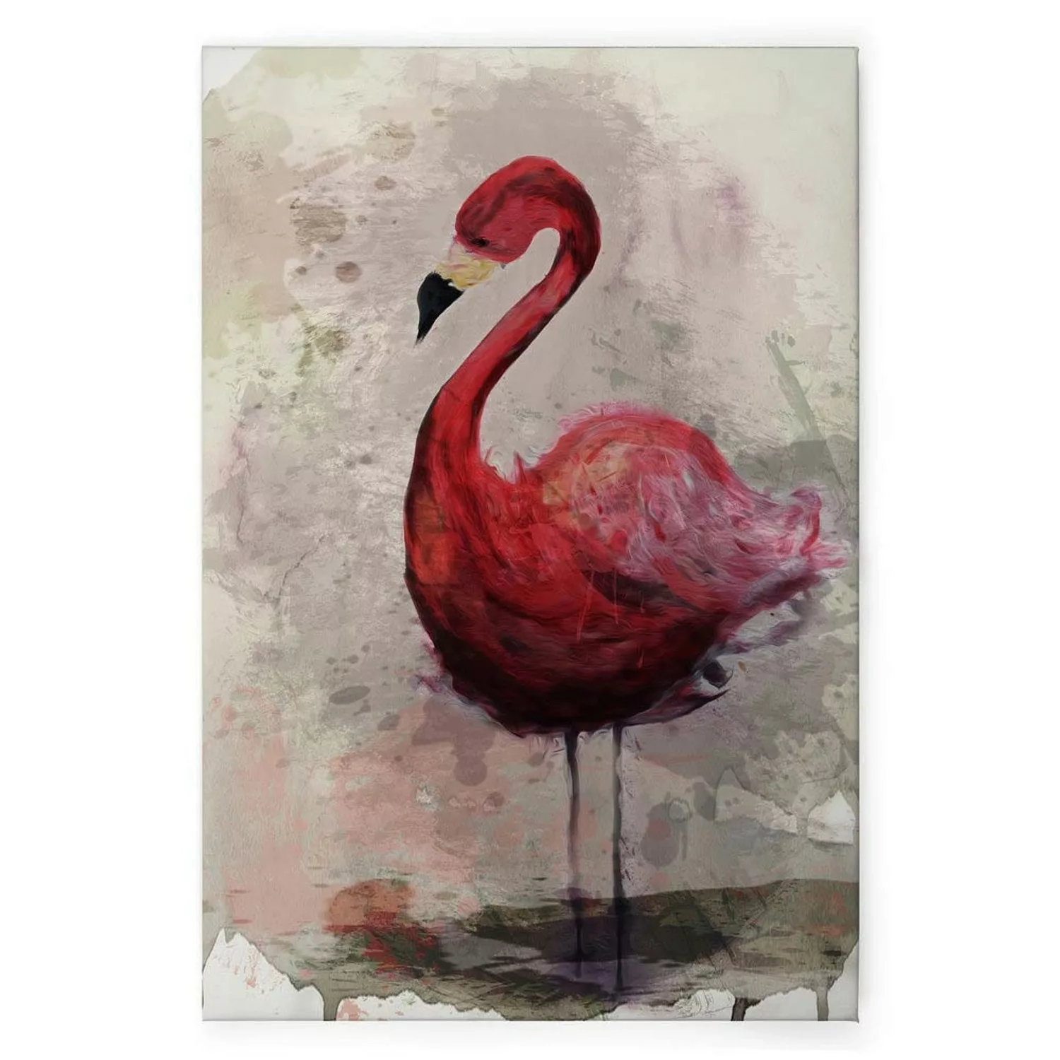 Bricoflor Bild Flamingo Auf Leinwand Pink Grau Kunst Wandbild Mit Vogel In günstig online kaufen