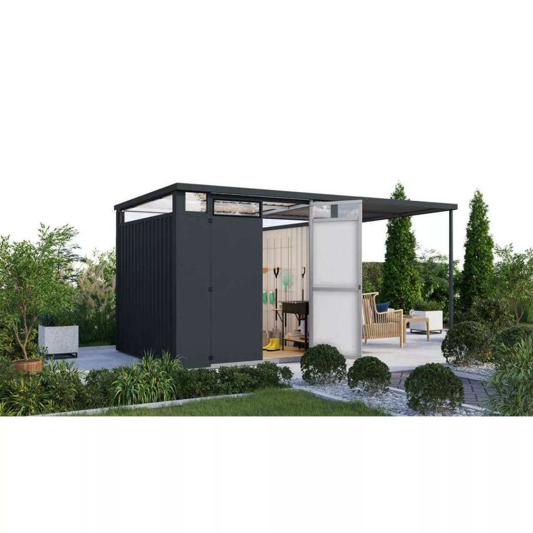 Karibu Gartenhaus Nessa 2 anthrazit B/H/L: ca. 230x215x448 cm günstig online kaufen