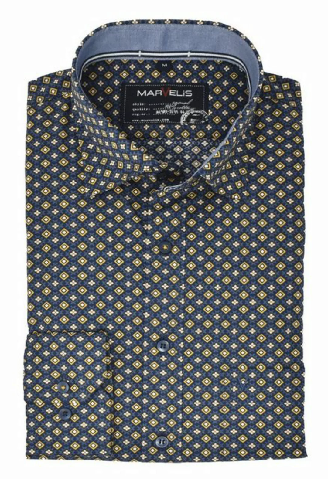 MARVELIS Langarmhemd Freizeithemd - Casual Fit - Under Button Down Kragen - günstig online kaufen
