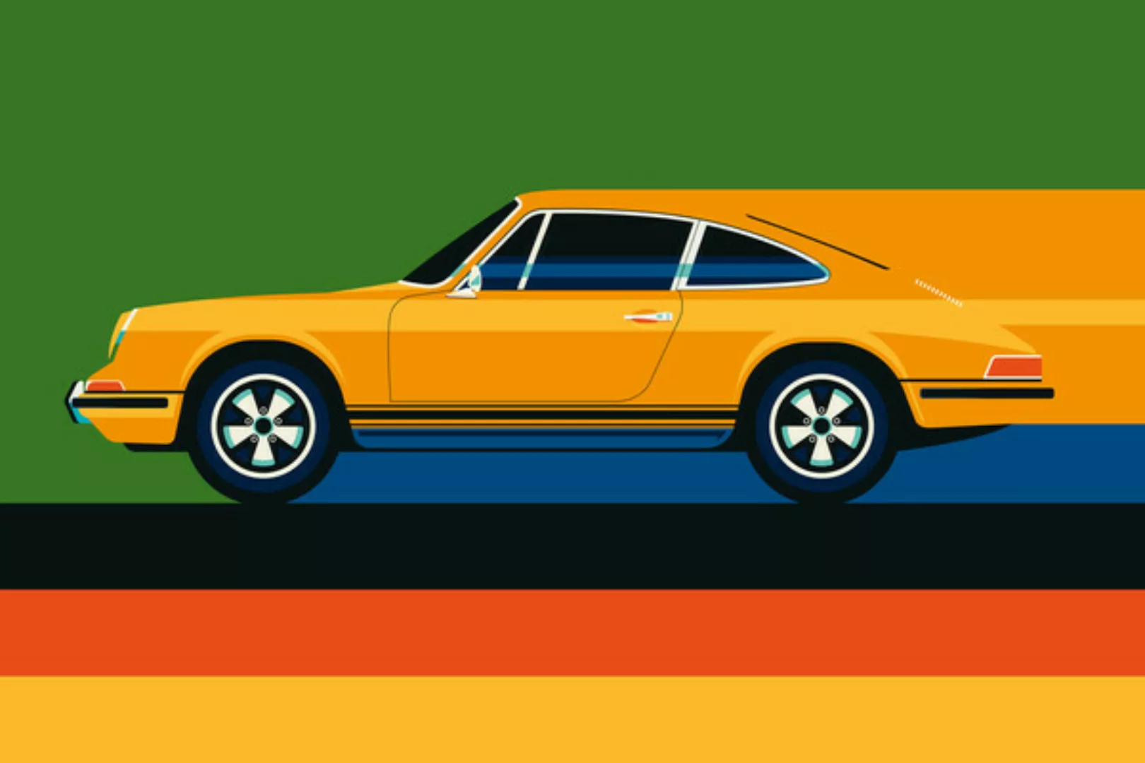Poster / Leinwandbild - Yellow Vintage Sports Car günstig online kaufen