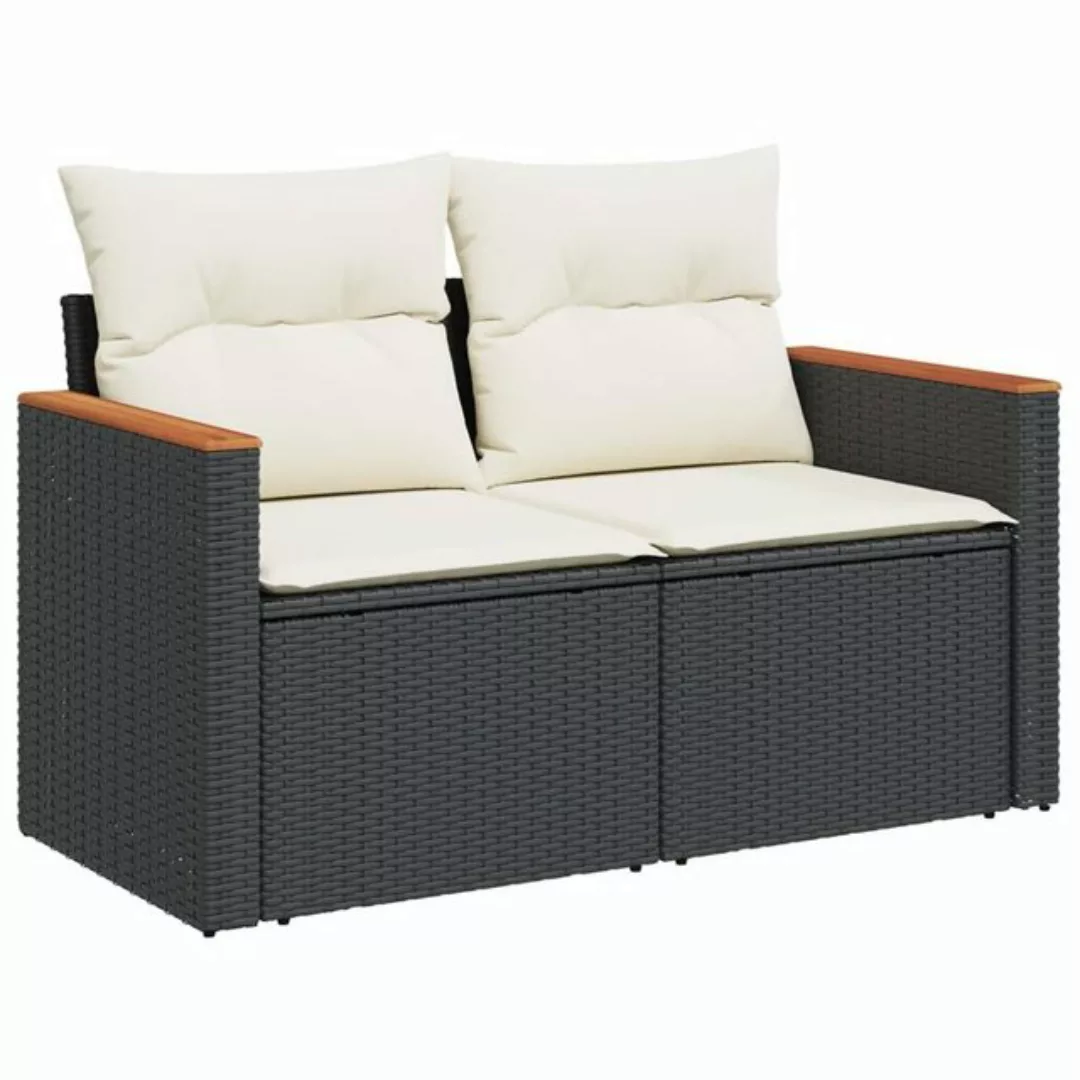 vidaXL Loungesofa Gartensofa mit Kissen 2-Sitzer Schwarz Poly Rattan günstig online kaufen