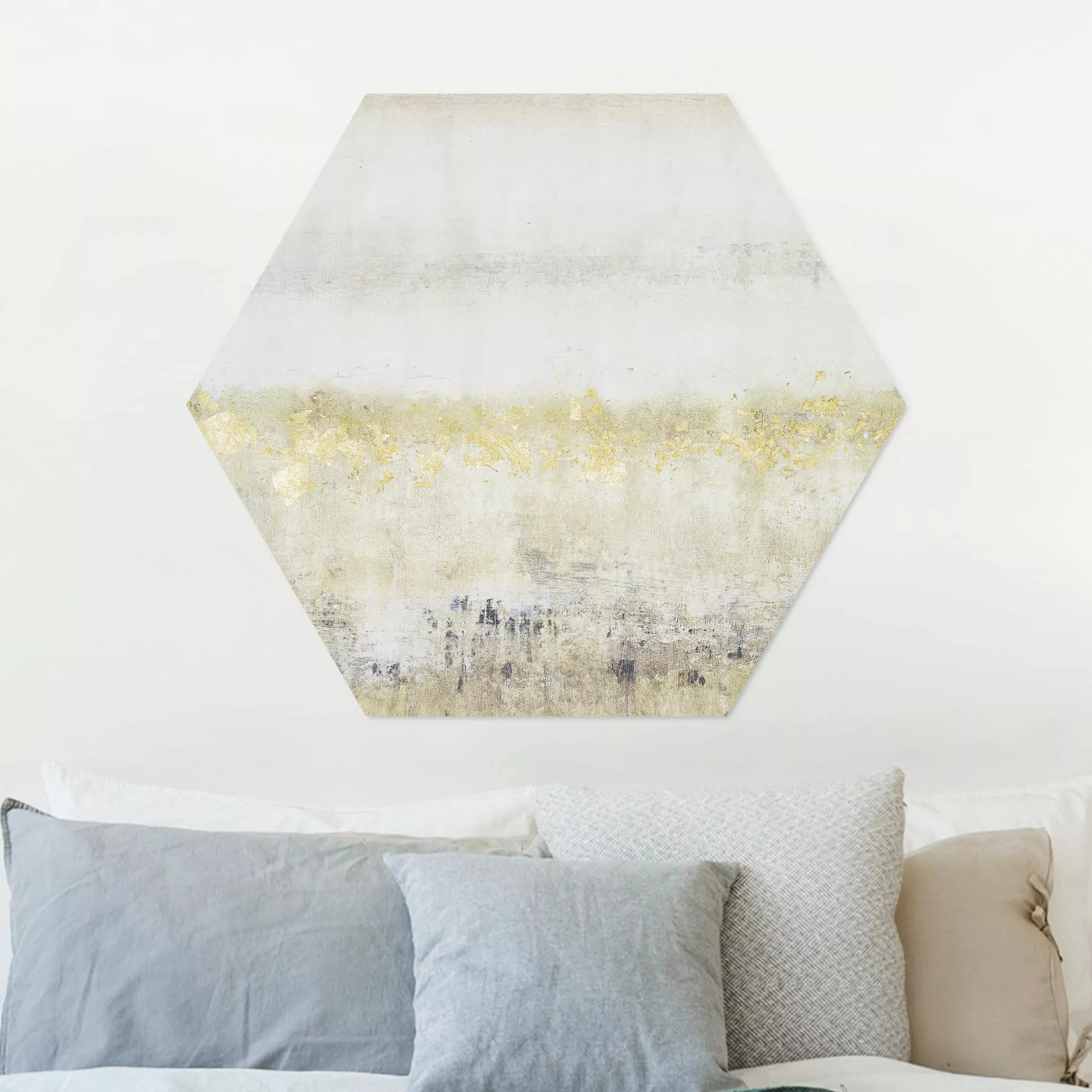 Hexagon-Alu-Dibond Bild Abstrakt Goldene Farbfelder I günstig online kaufen