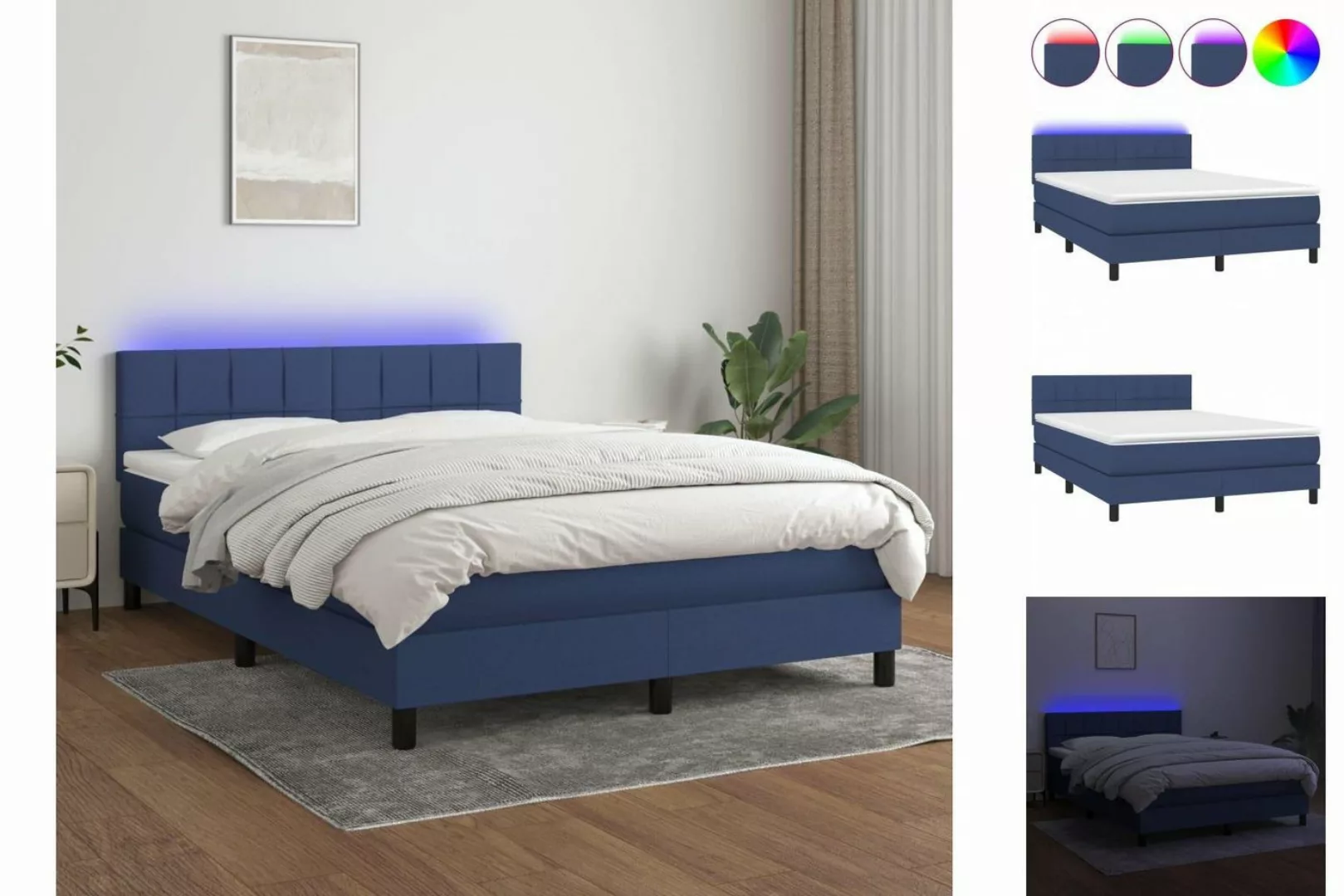 vidaXL Boxspringbett Boxspringbett mit Matratze LED Blau 140x200 cm Stoff B günstig online kaufen