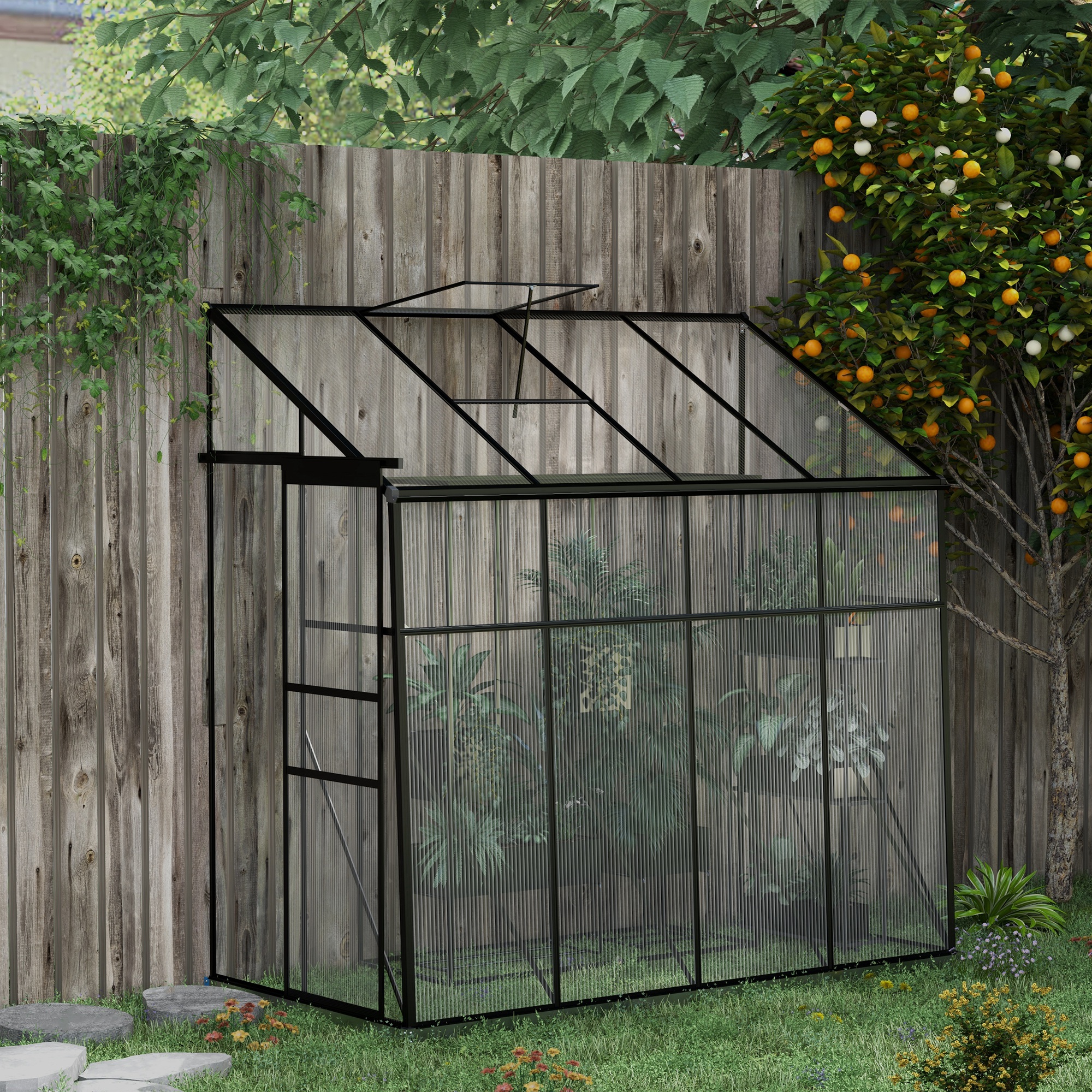 Outsunny Angelehntes Gewächshaus, Garten-Gewächshaus aus Polycarbonat, mit günstig online kaufen