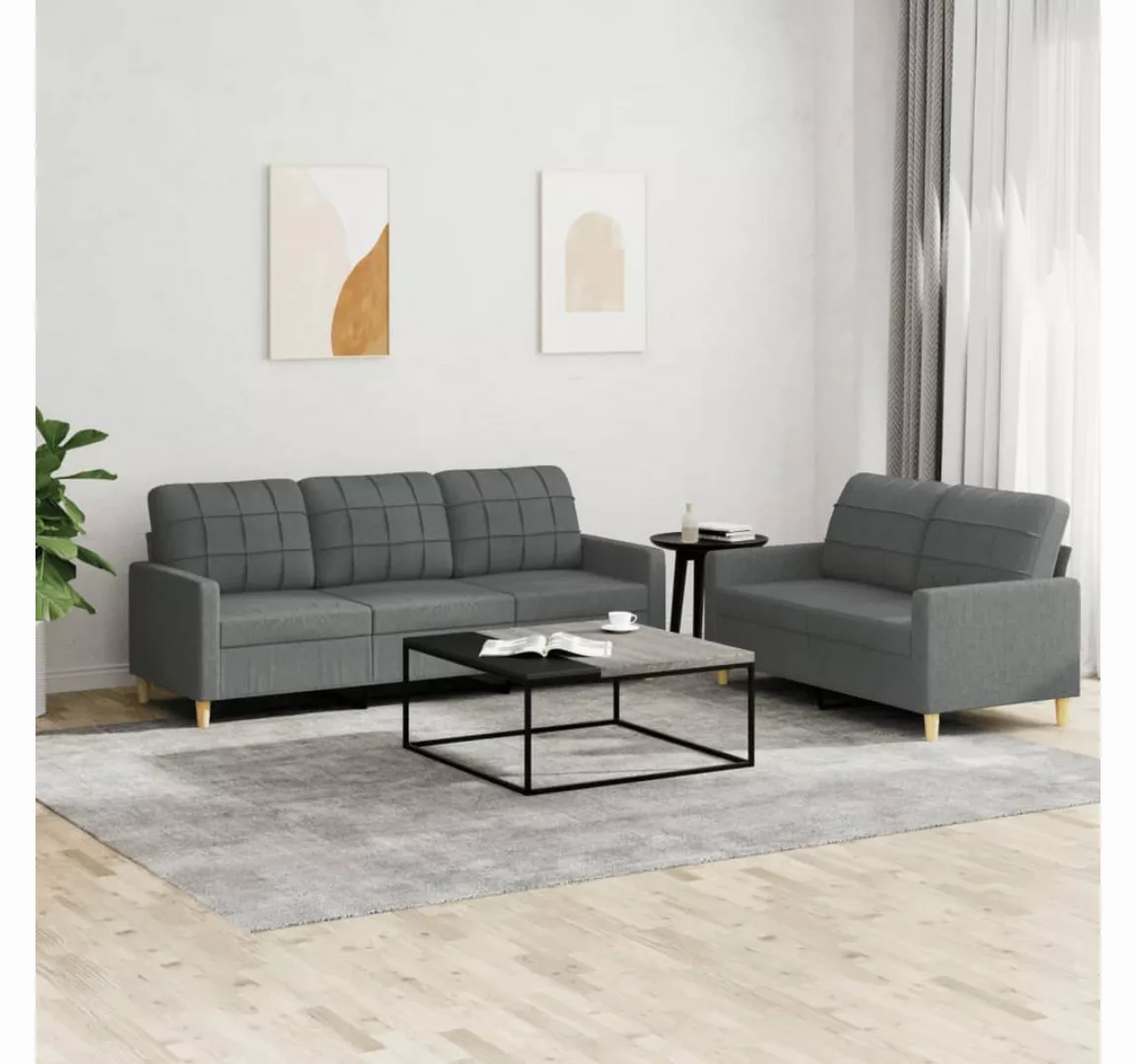 vidaXL Sofa Sofagarnitur mit Kissen Stoff, Standard, Dunkelgrau günstig online kaufen