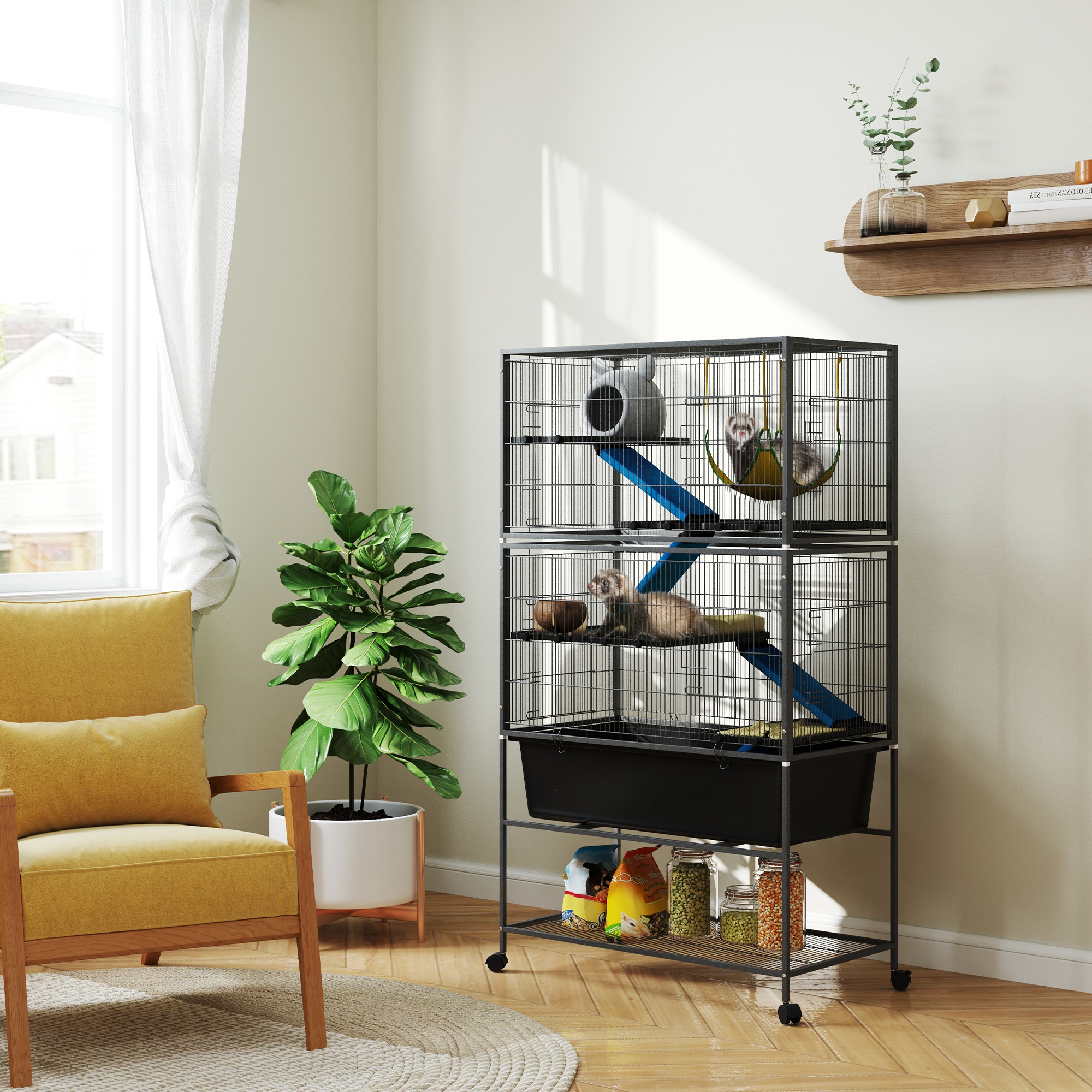 PawHut Kleintierkäfig, Nagerkäfig Frettchenkäfig mit ausziehbarem Tablett M günstig online kaufen