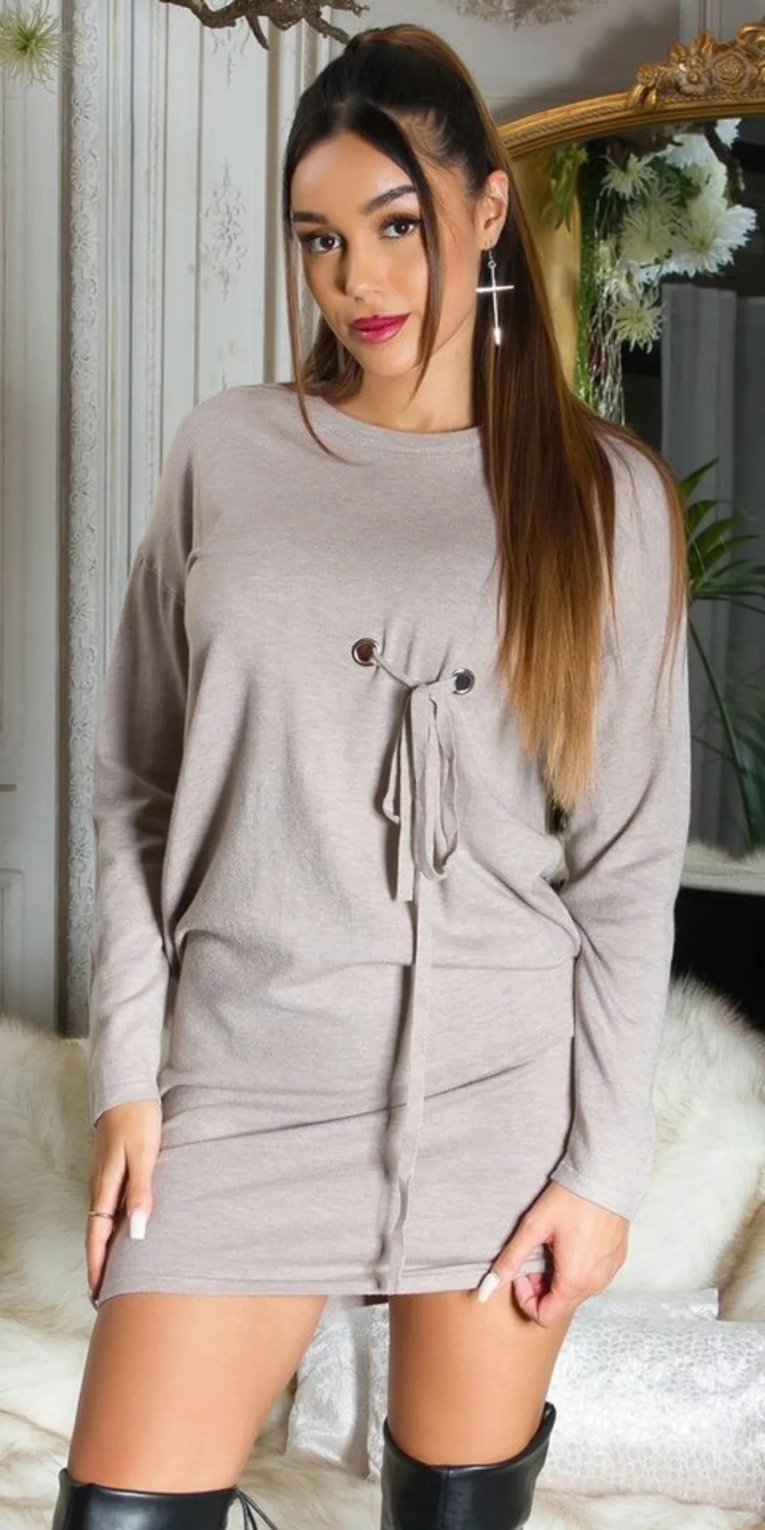 Koucla Minikleid langarm, Longpullover Kleid Pullover Damen günstig online kaufen