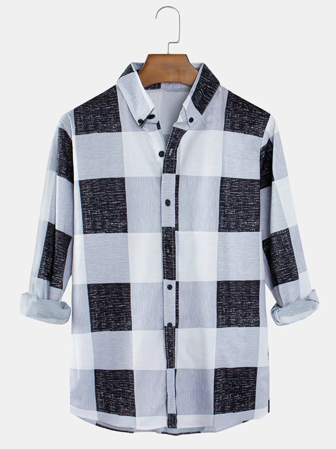 Herren Plaid Revers Kragen Button Down Lässige Langarmhemden günstig online kaufen