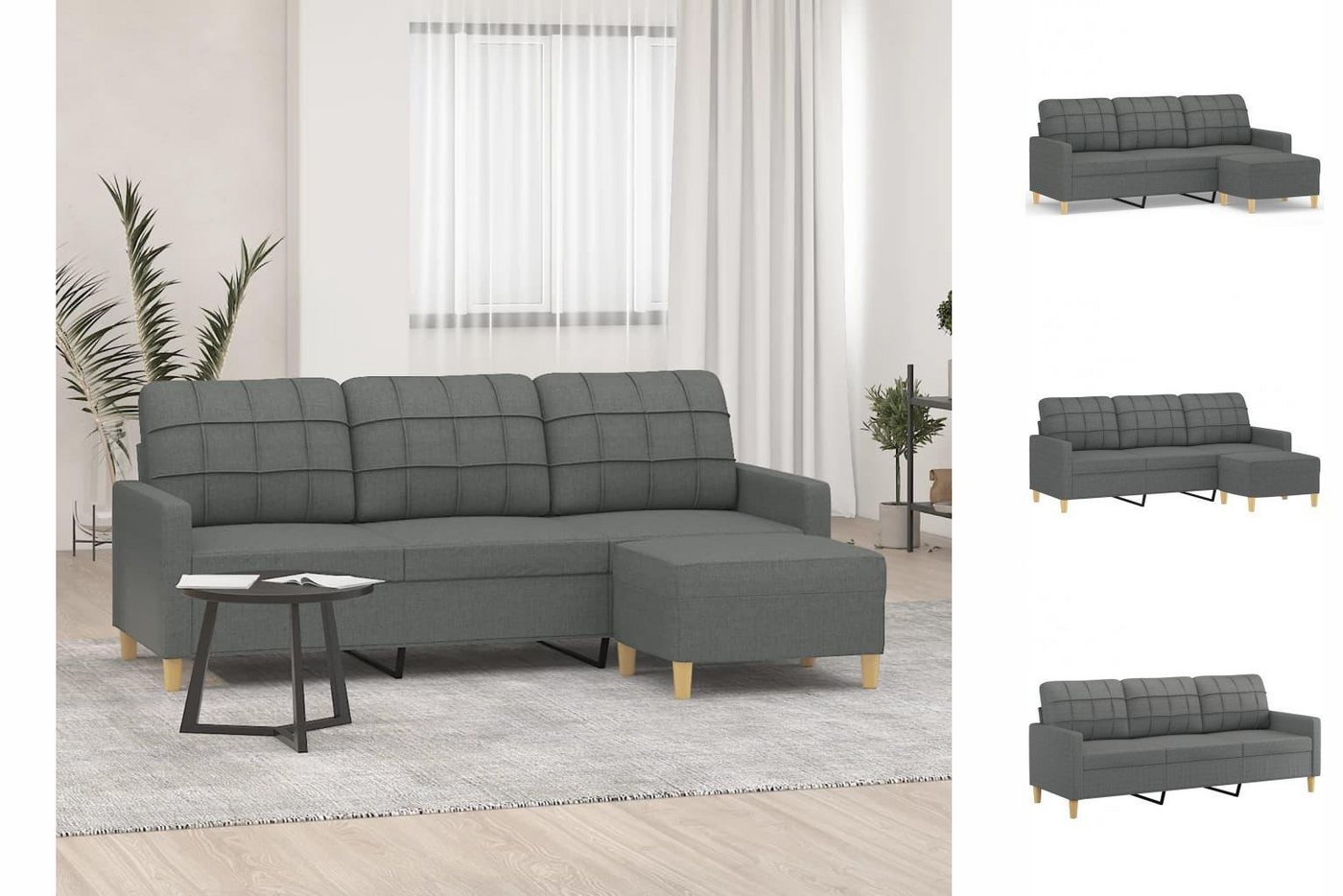 vidaXL Sofa 3-Sitzer-Sofa mit Hocker Dunkelgrau 180 cm Stoff günstig online kaufen