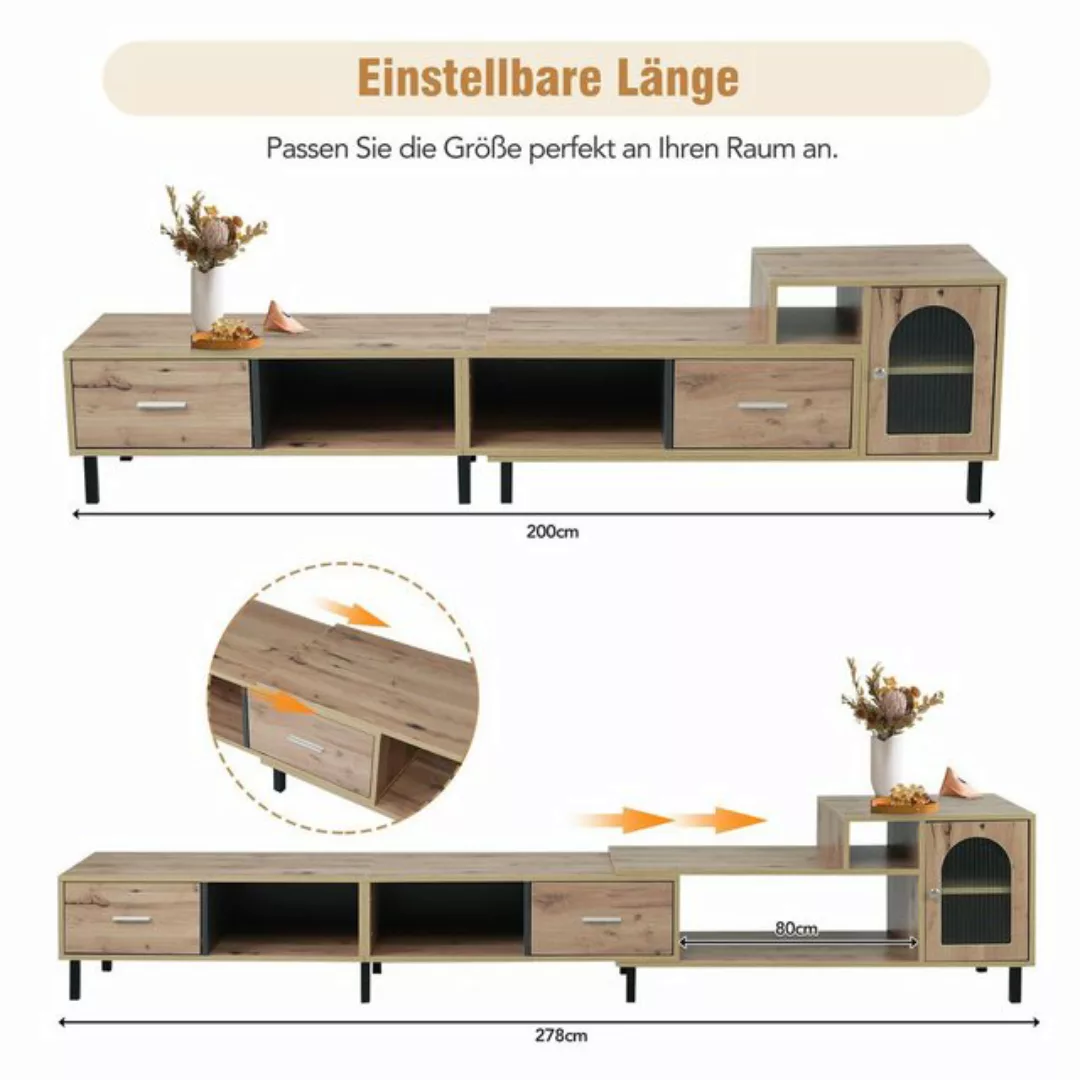 Odikalo TV-Schrank Sideboard Erweiterbar Holzoptik 4 Fächer 2 Glastür 200-2 günstig online kaufen