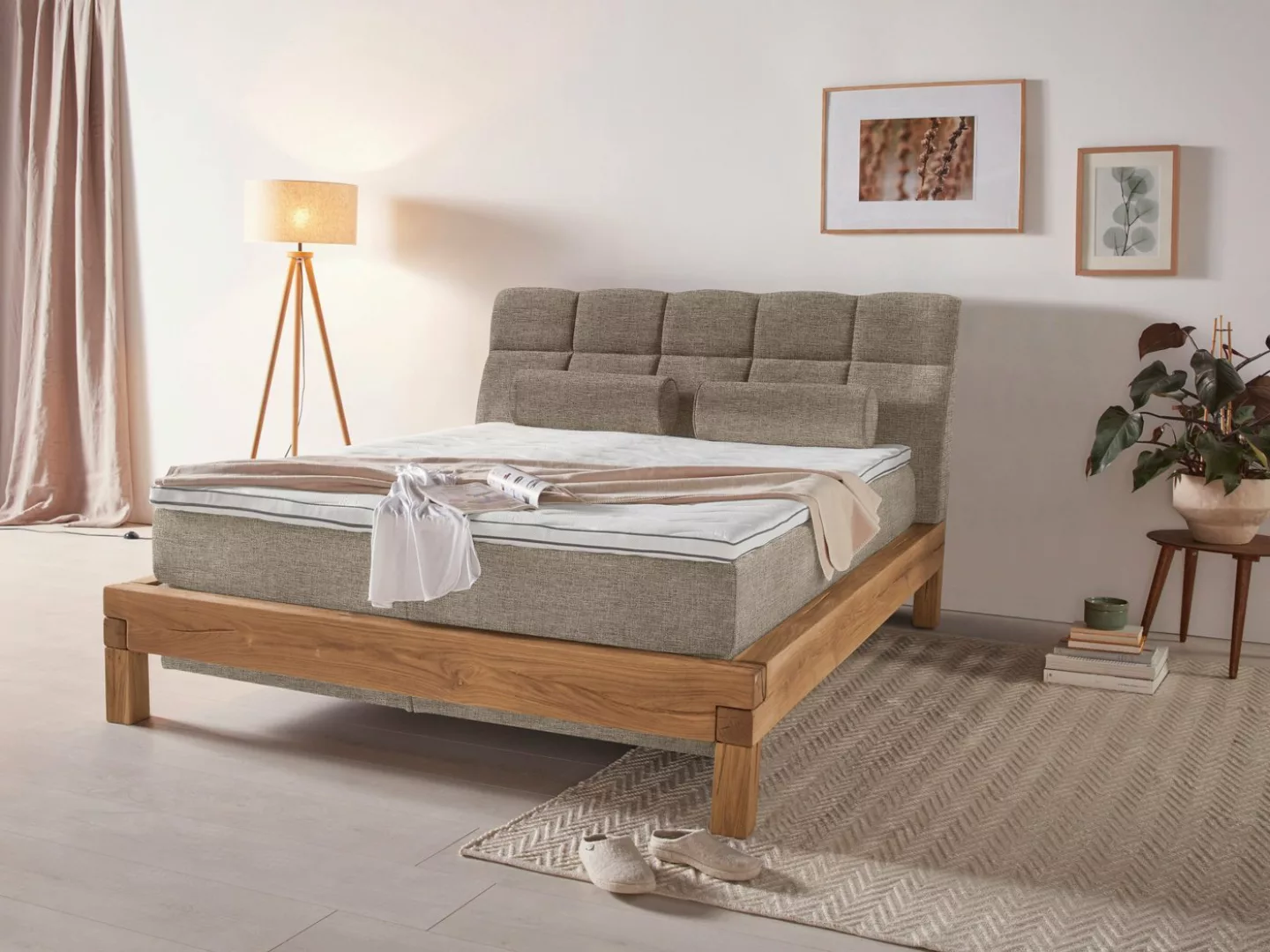 Home affaire Boxspringbett Villads, Liegefläche: 160/200 cm aus Balkeneiche günstig online kaufen