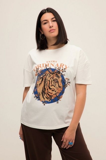 Studio Untold Rundhalsshirt T-Shirt oversized Tiger Print Rundhals Halbarm günstig online kaufen