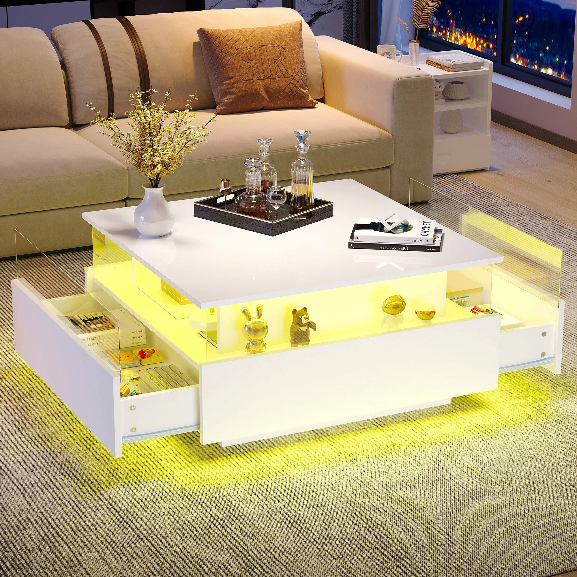 MODFU Couchtisch hochglanz Sofatisch mit LED-Beleuchtung günstig online kaufen