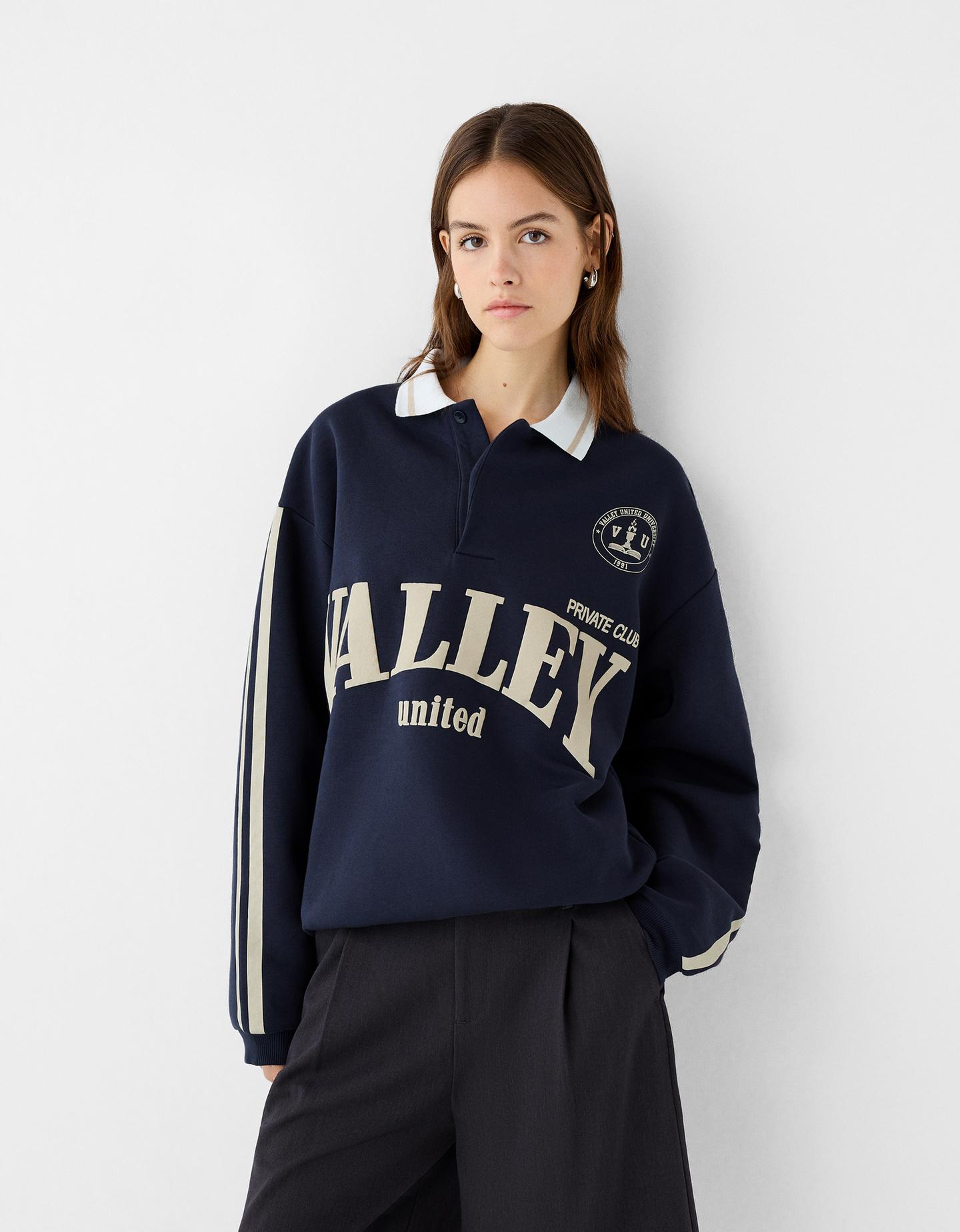 Bershka Oversize-Pullover Mit Polo-Kragen Damen Xs Marinenblau günstig online kaufen